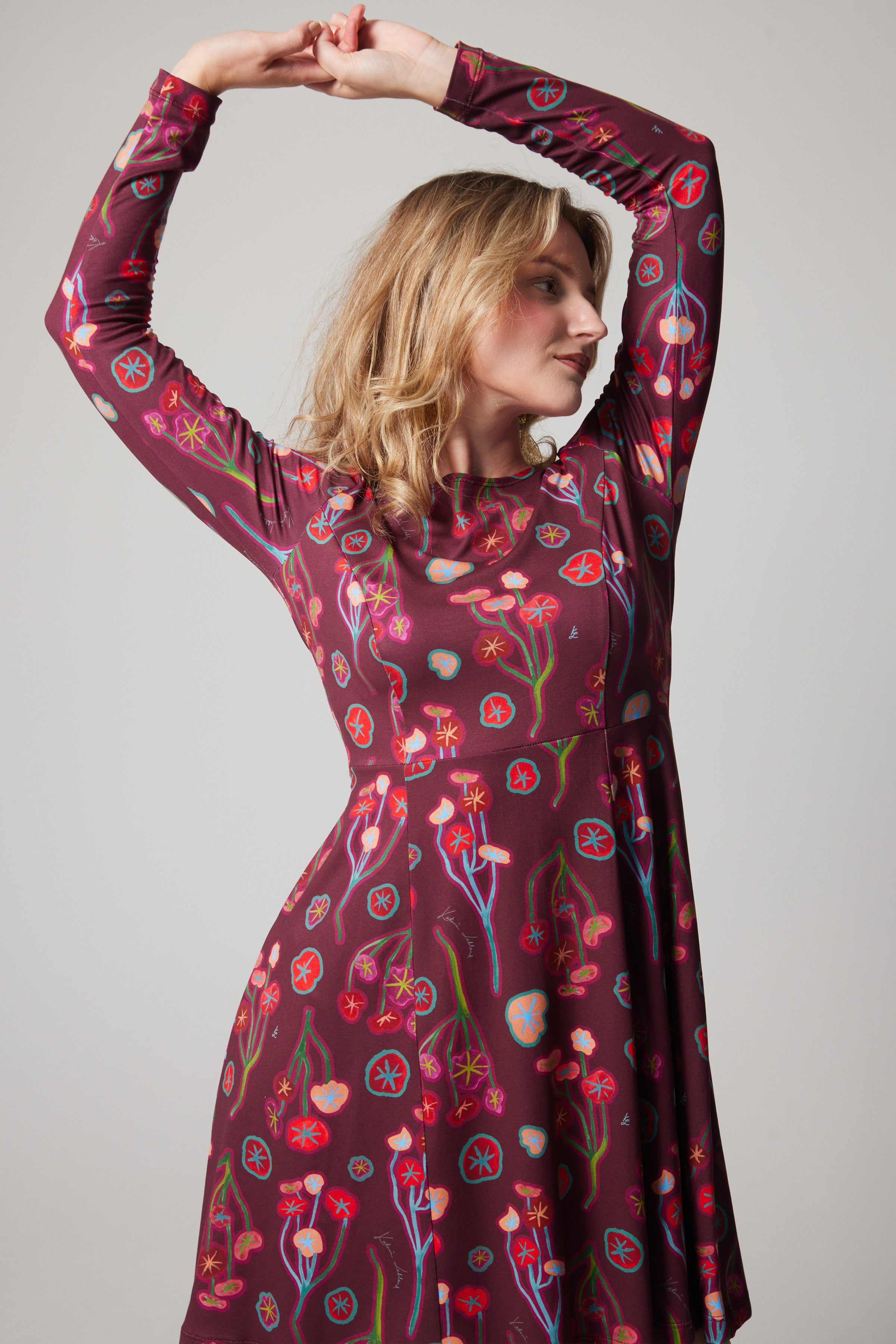Fit and Flare Long-sleeve Dress - Nasturtium
