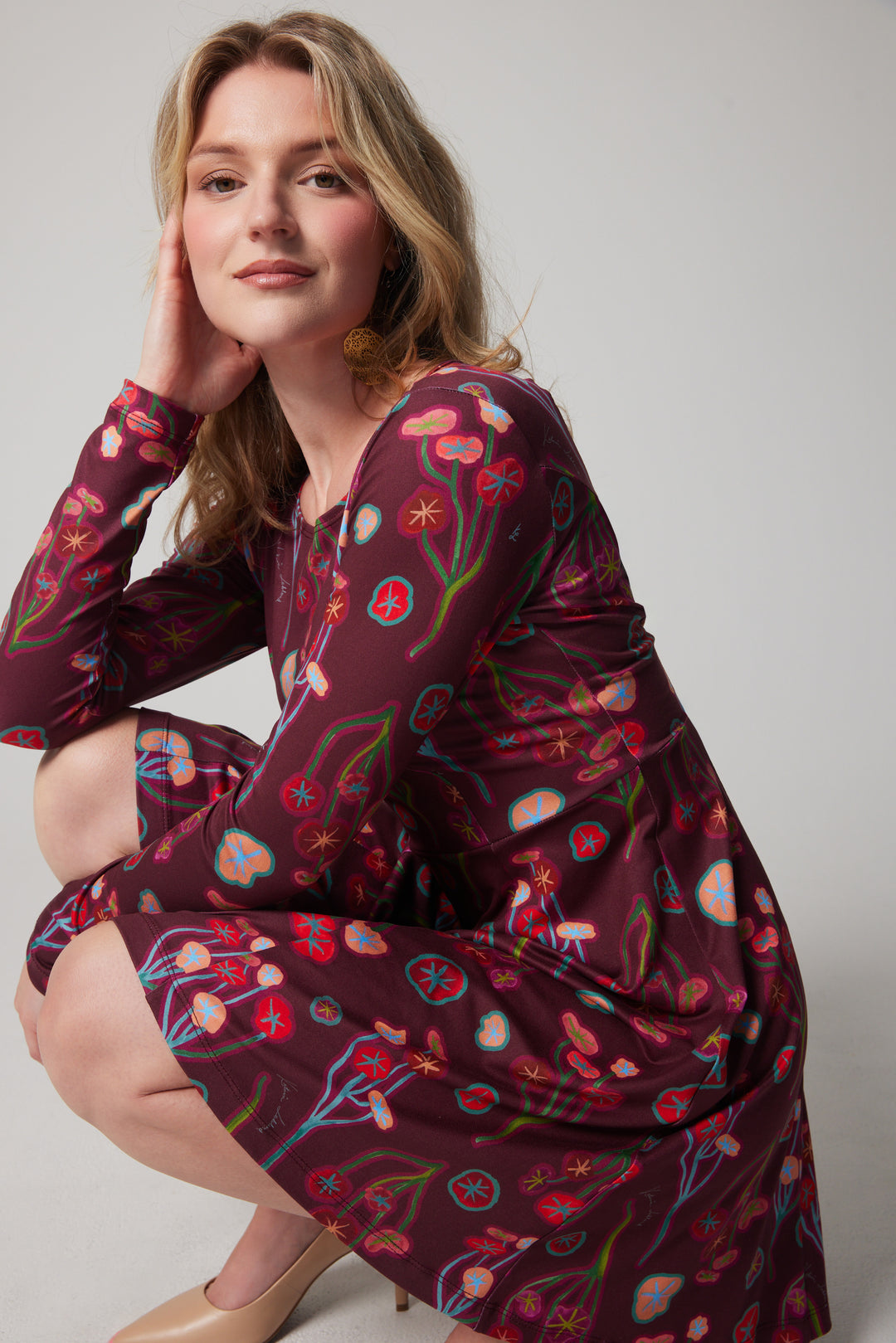 Fit and Flare Long-sleeve Dress - Nasturtium