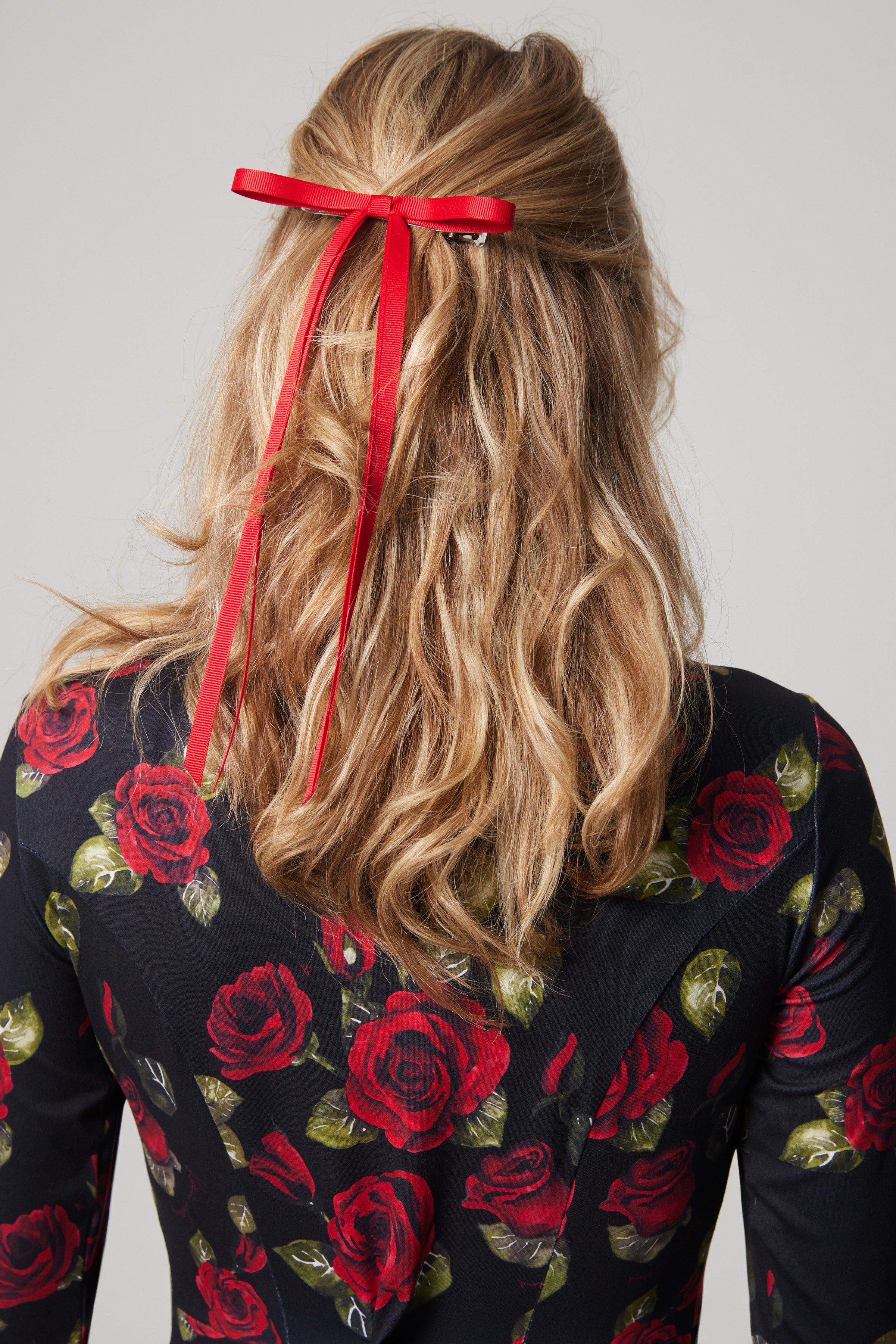 Fit and Flare Long-sleeve Dress - Roses