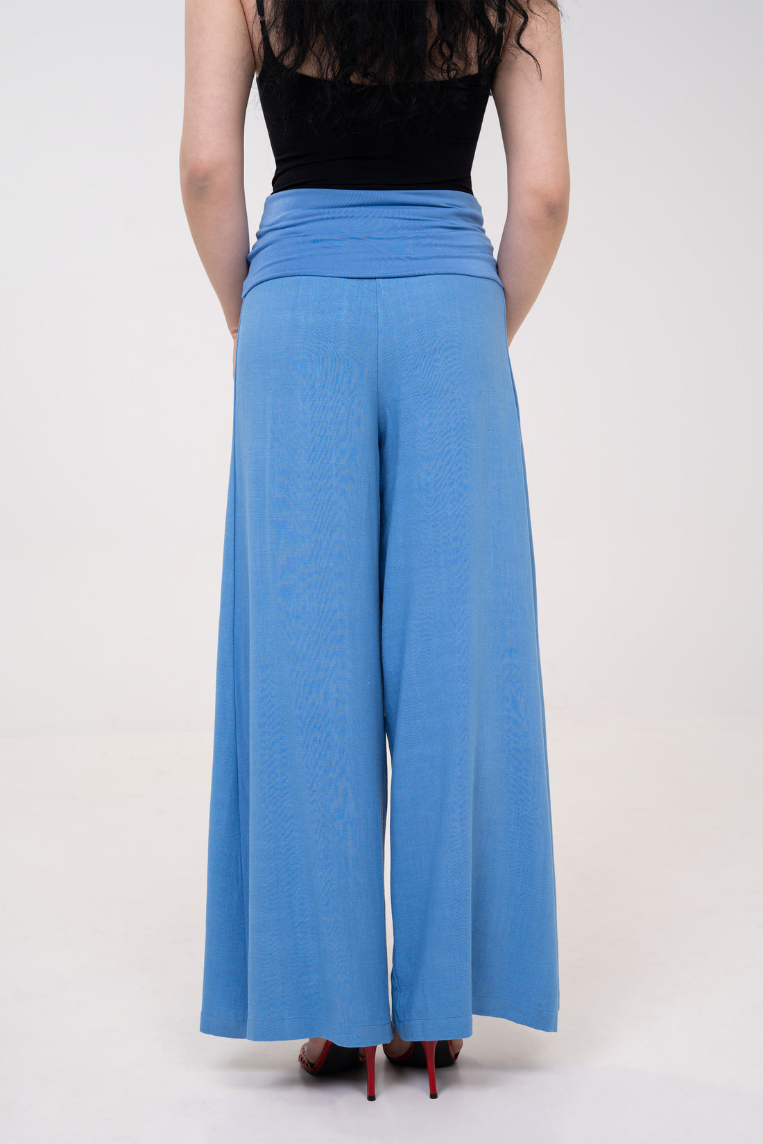 Fold-over Wide Leg Pants - Light Blue, second view
