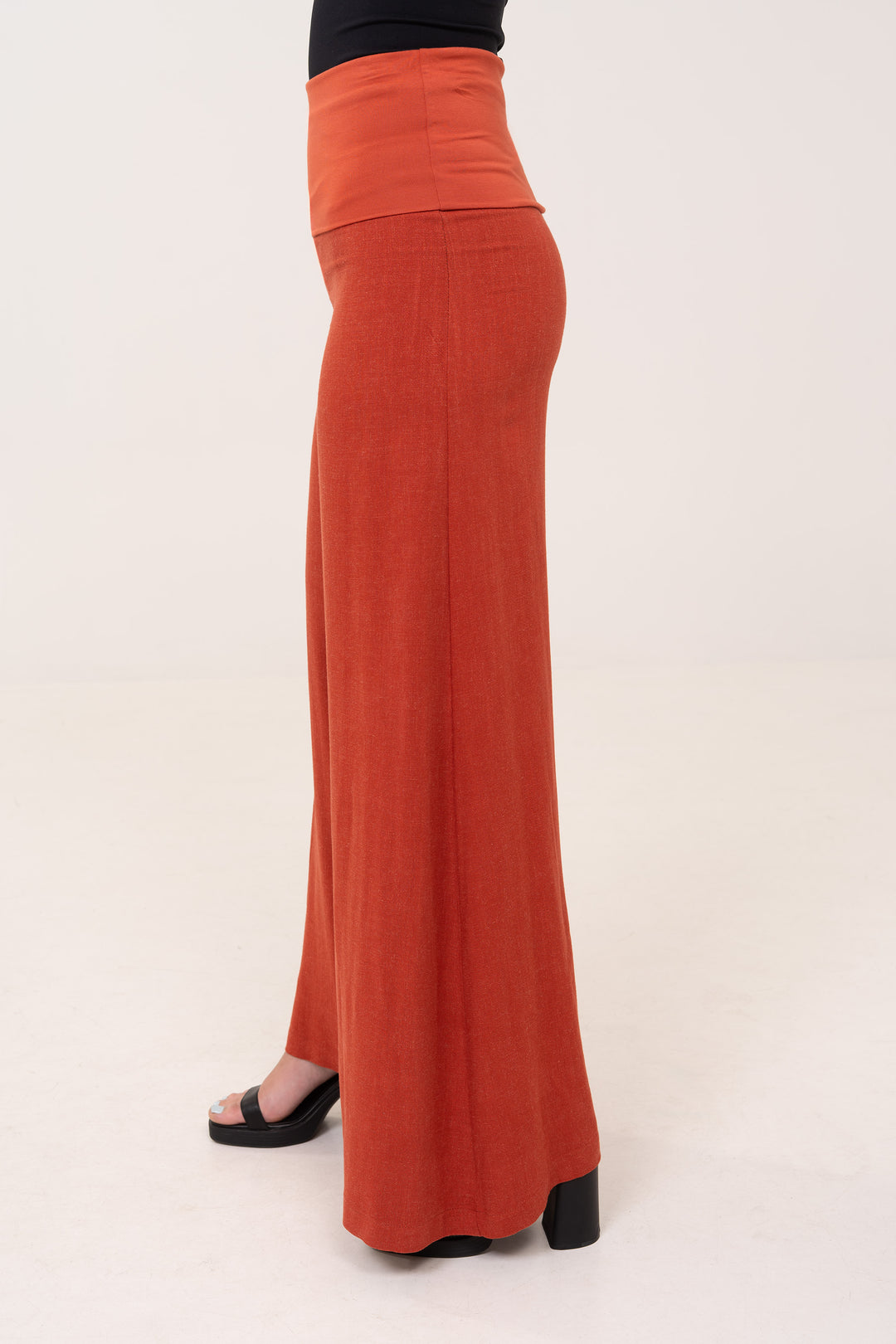 Fold-over Wide Leg Pants - Terracotta