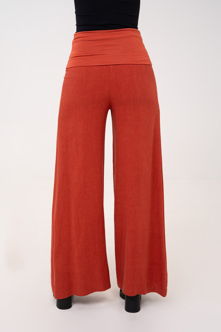 Fold-over Wide Leg Pants - Terracotta