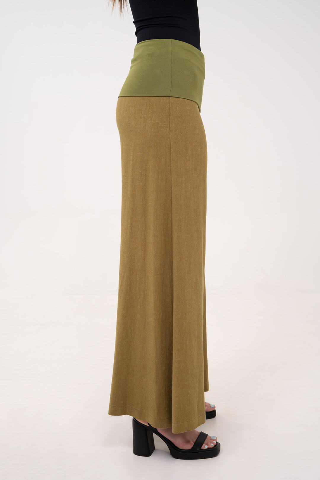Fold-over Wide Leg Pants - Green
