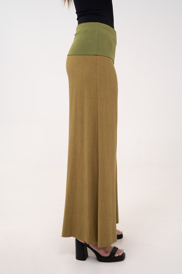 Fold-over Wide Leg Pants - Green