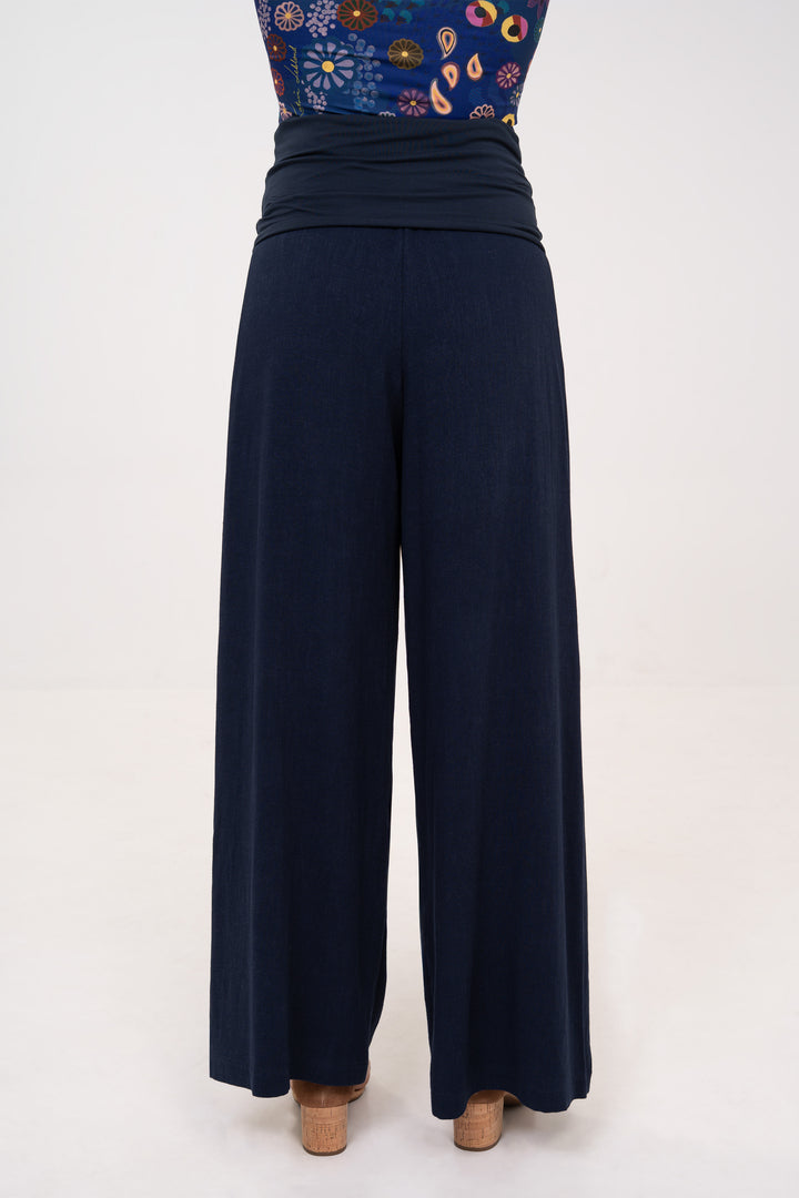 Fold-over Wide Leg Pants - Navy
