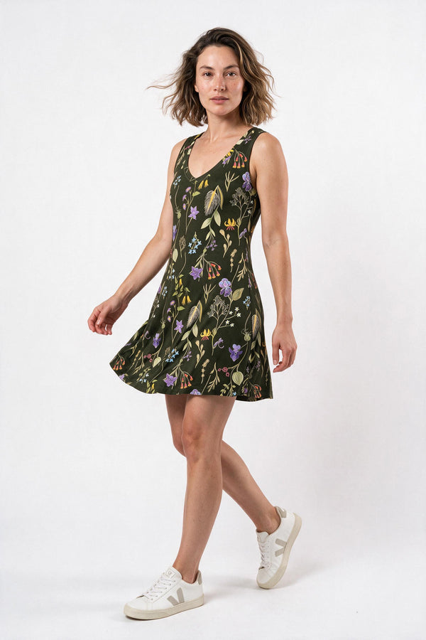 Go-Go Dress - Laurentian Flowers, Khaki