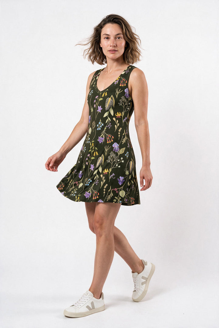 Go-Go Dress - Laurentian Flowers, Khaki