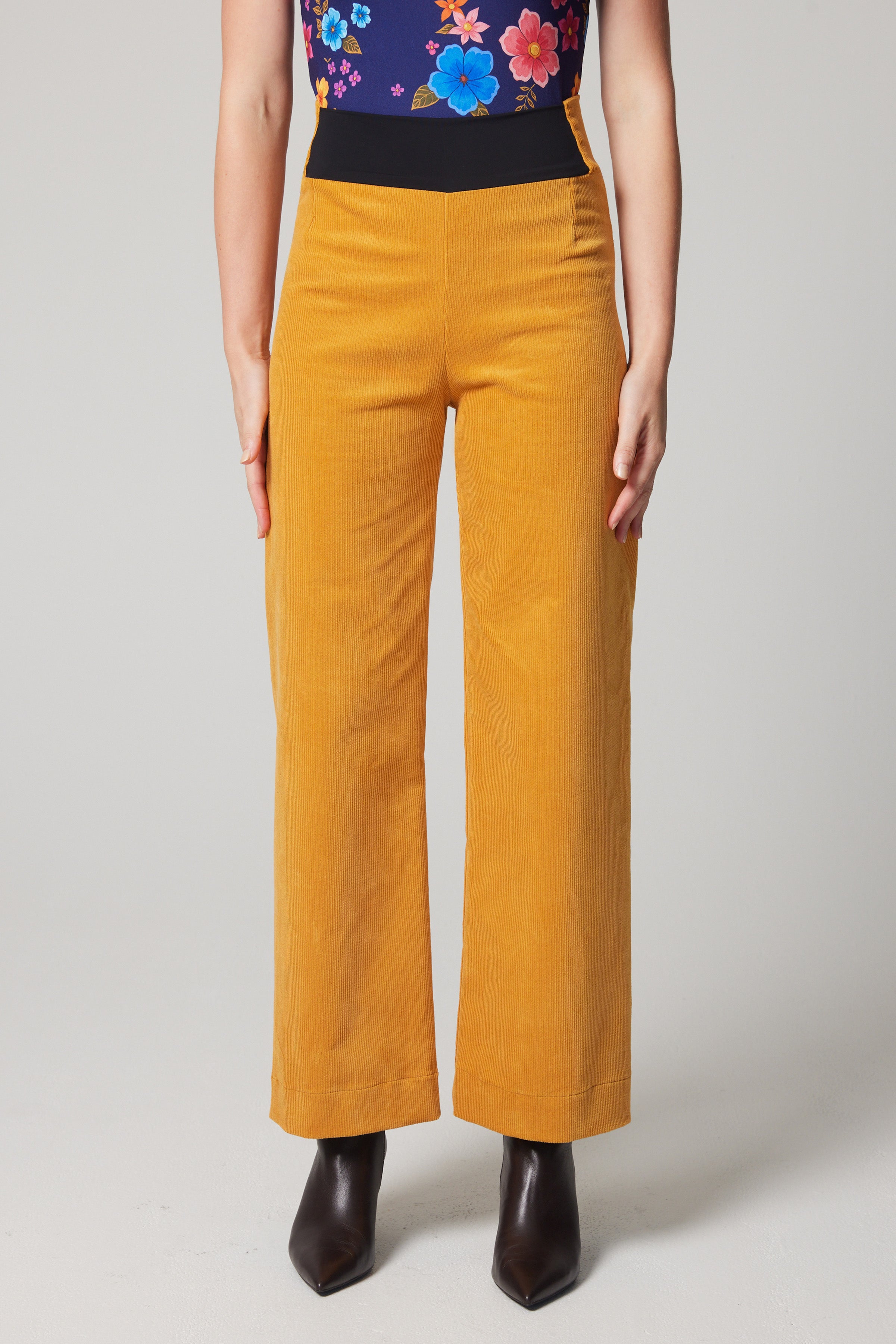 High-Rise Corduroy Straight Leg Pants - Ochre