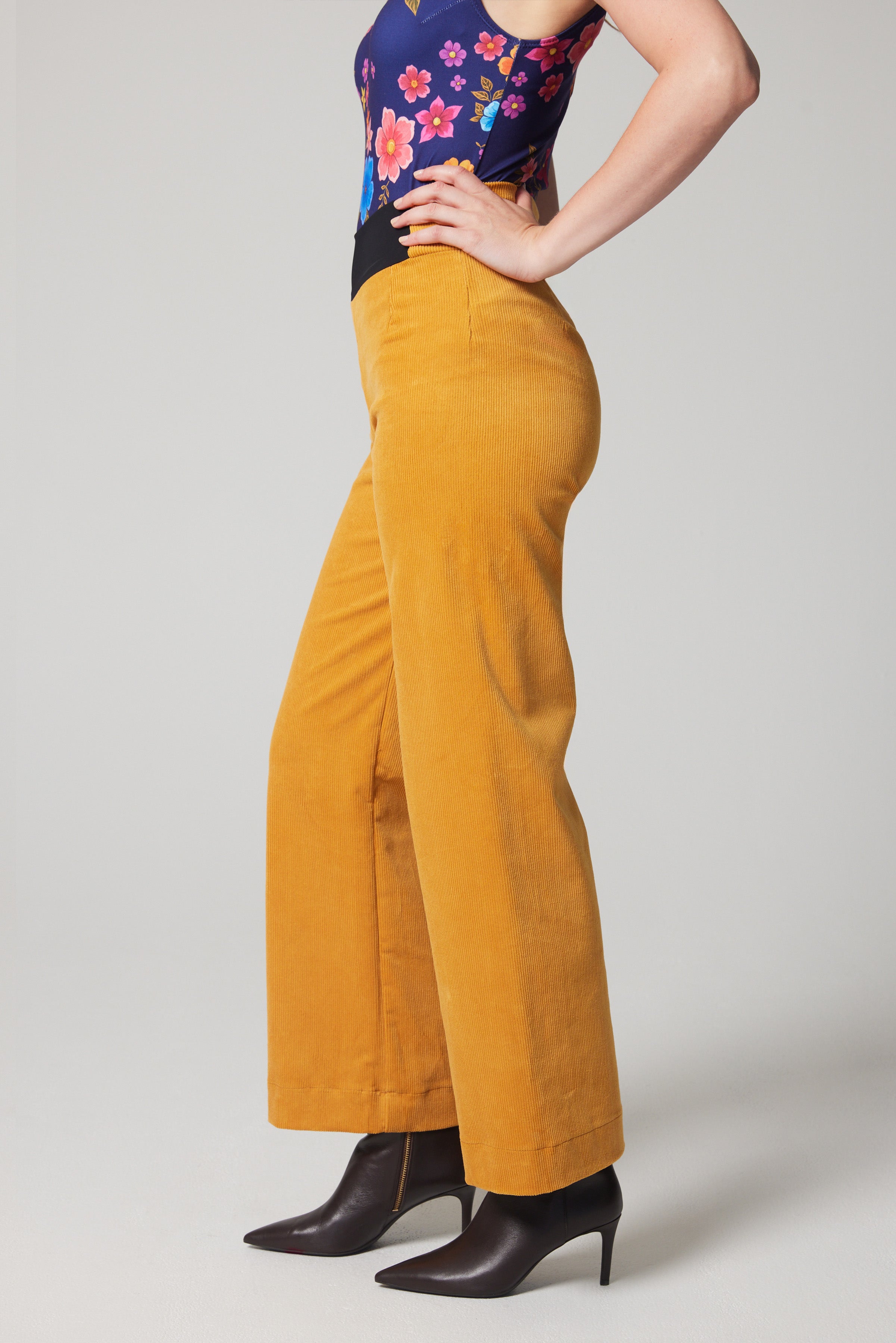 High-Rise Corduroy Straight Leg Pants - Ochre