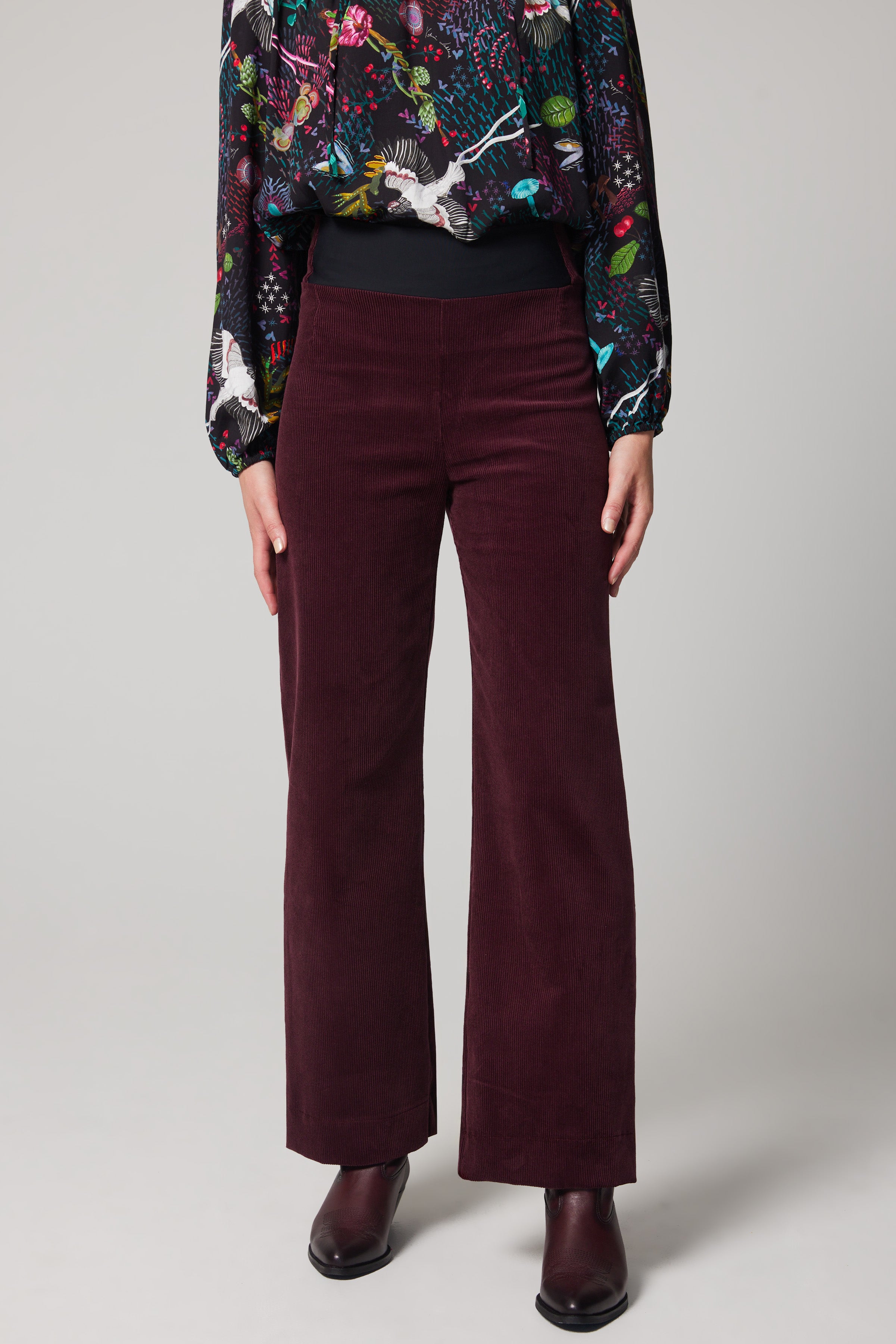 High-Rise Corduroy Straight Leg Pants - Burgundy