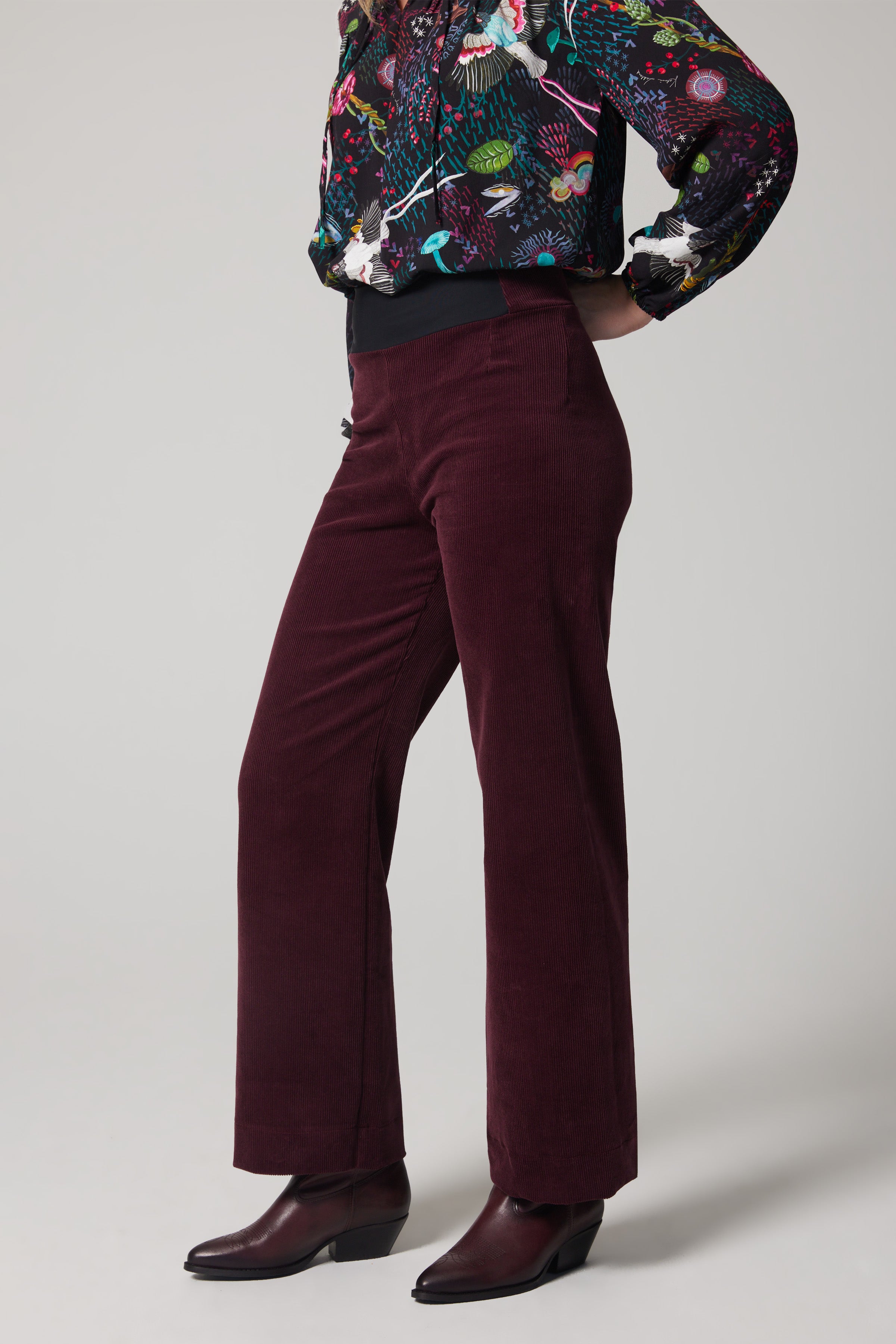 High-Rise Corduroy Straight Leg Pants - Burgundy