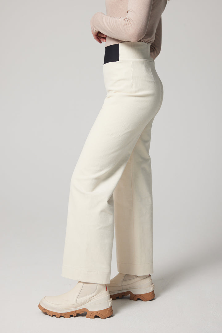 Pantalon droit taille haute en velours côtelé - Crème