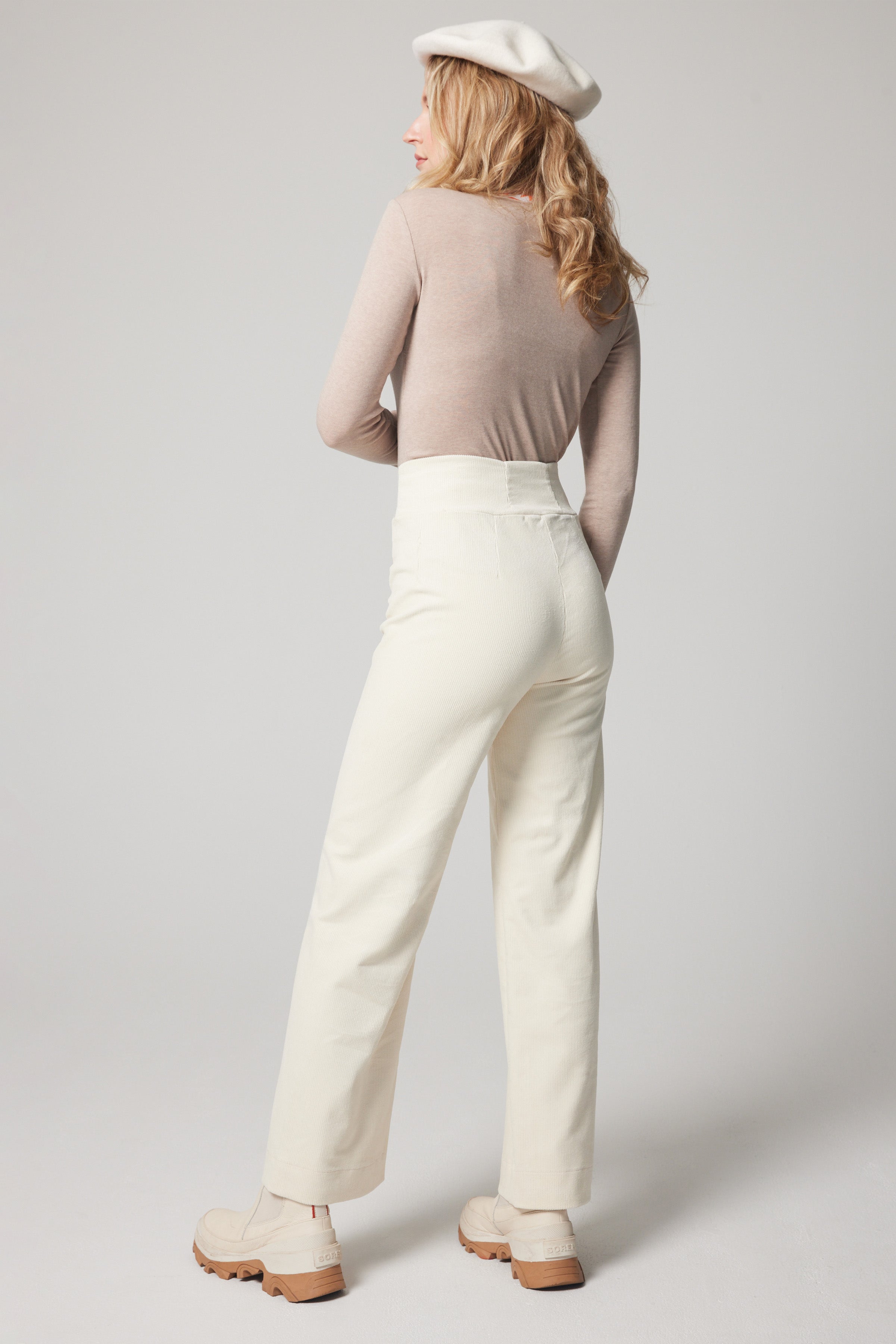 Pantalon droit taille haute en velours côtelé - Marine