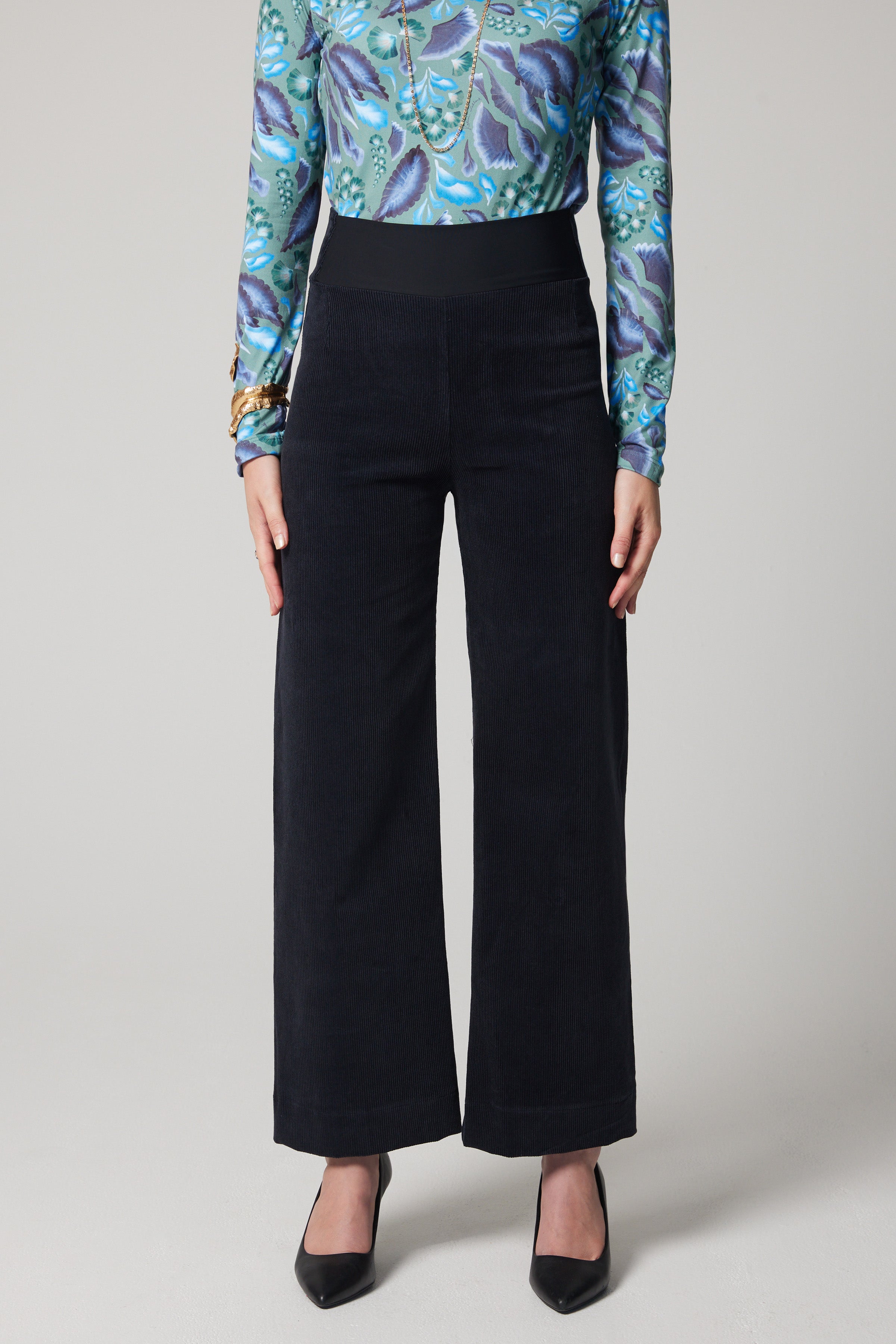High-Rise Corduroy Straight Leg Pants - Dark Navy