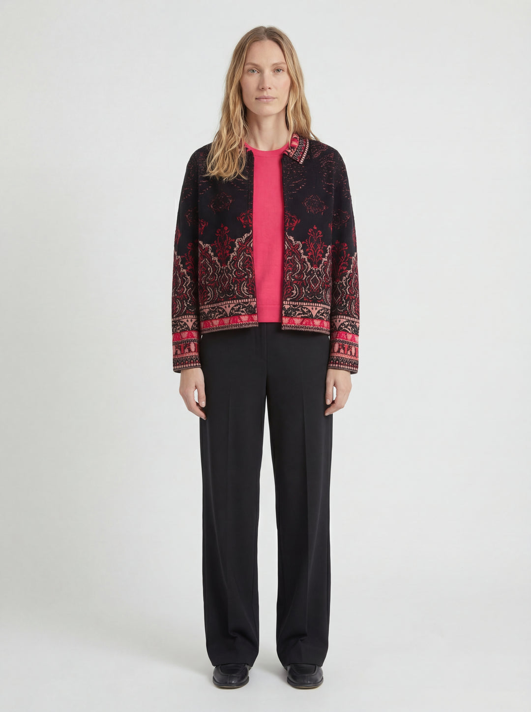 Veste Jacquard, Motif Ornemental - Noir