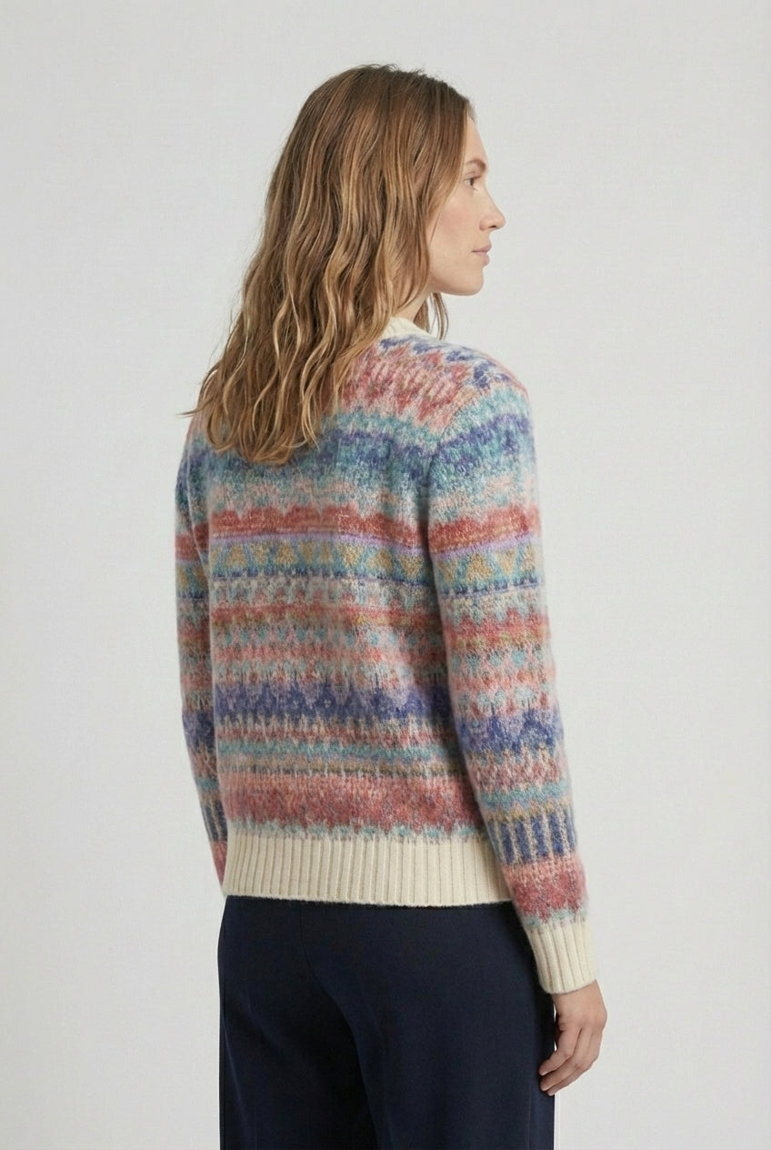Pull col rond, motif Re-Dandy - Blanc cassé