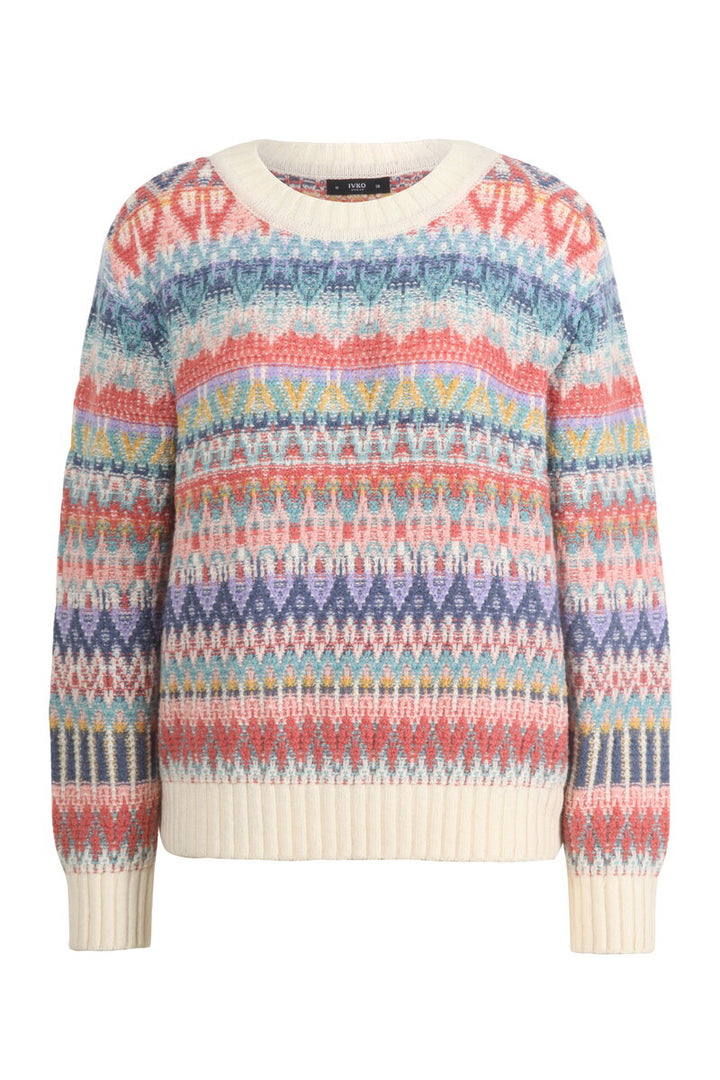 Pull col rond, motif Re-Dandy - Blanc cassé