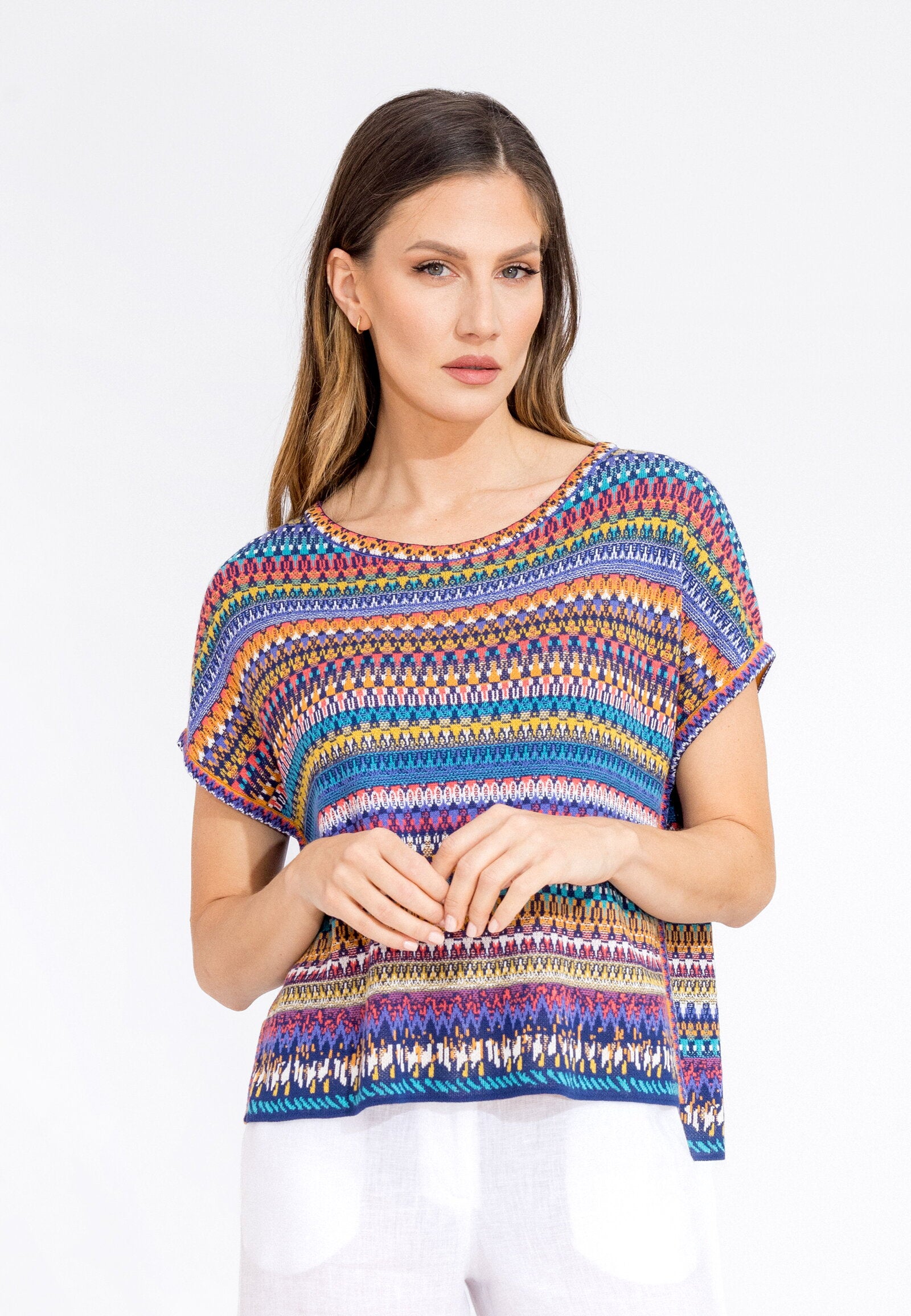 Sleeveless Pullover, Stripe Pattern - NAVY