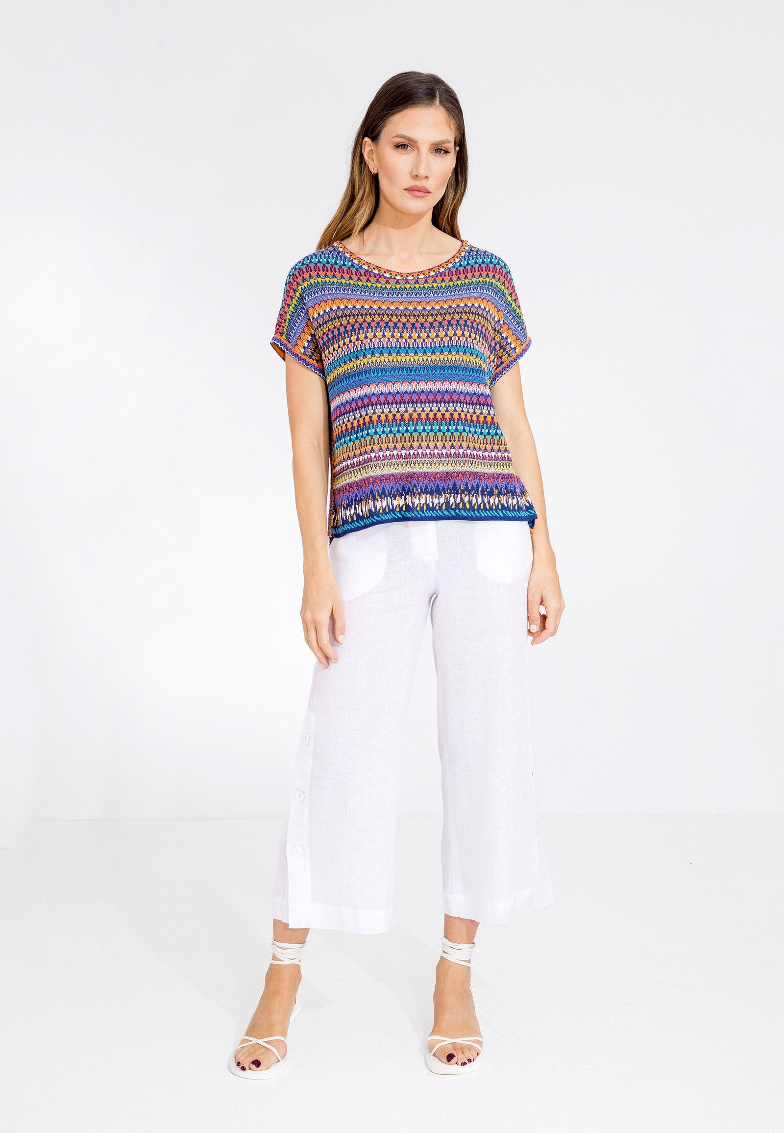 Sleeveless Pullover, Stripe Pattern - NAVY