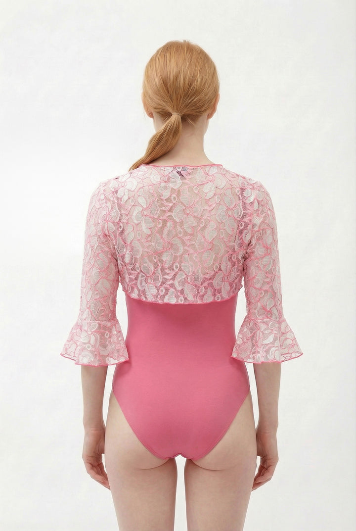 Cache-cœur en dentelle - Rose fluo
