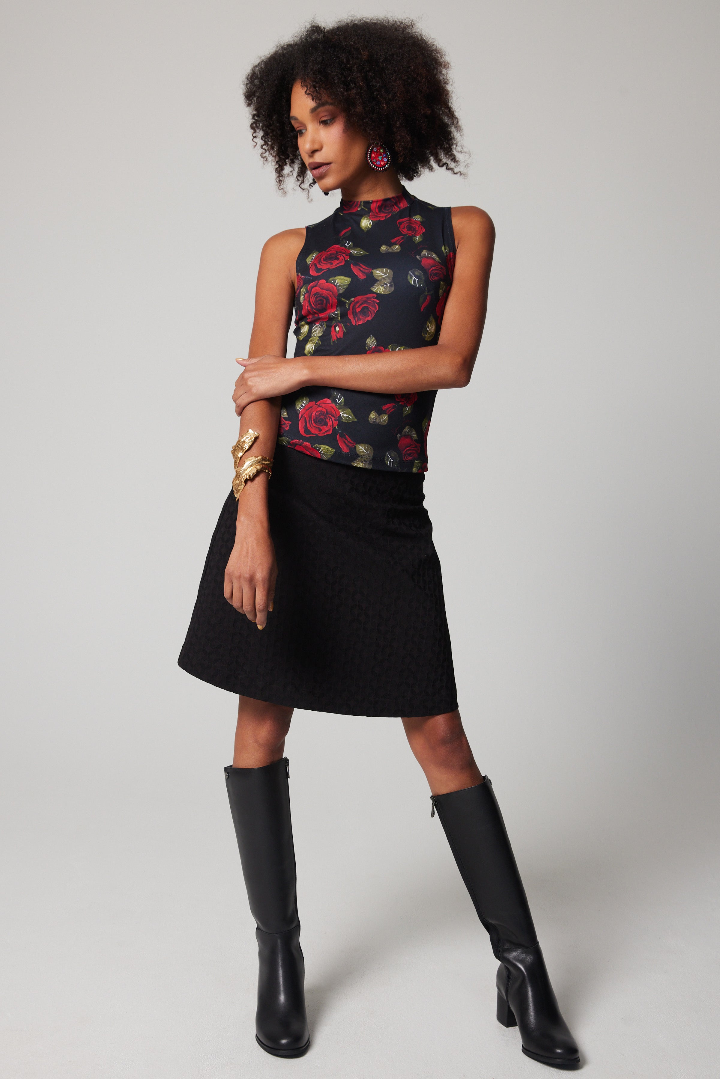 Sleeveless Mock Neck - Roses