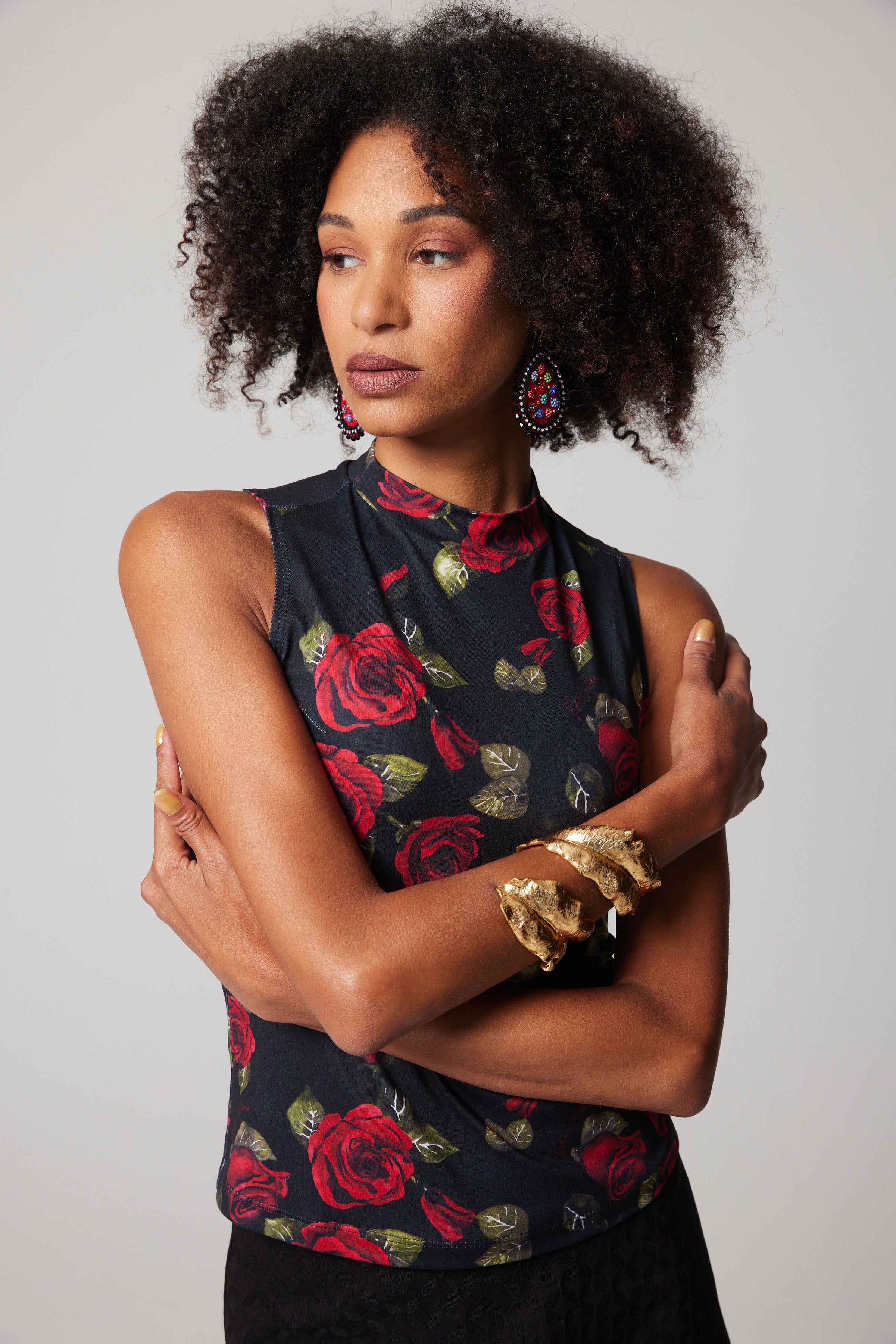 Sleeveless Mock Neck - Roses