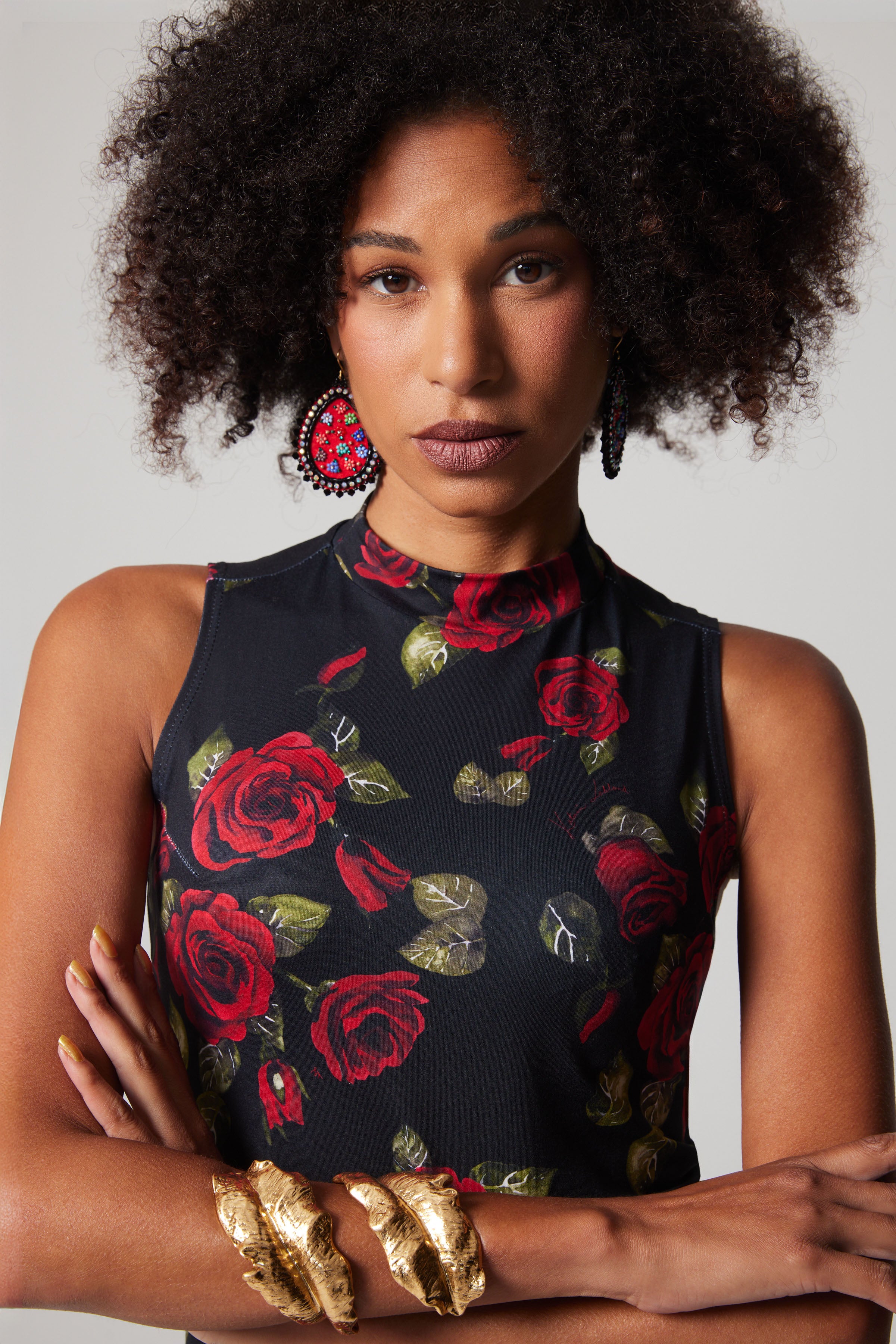 Sleeveless Mock Neck - Roses