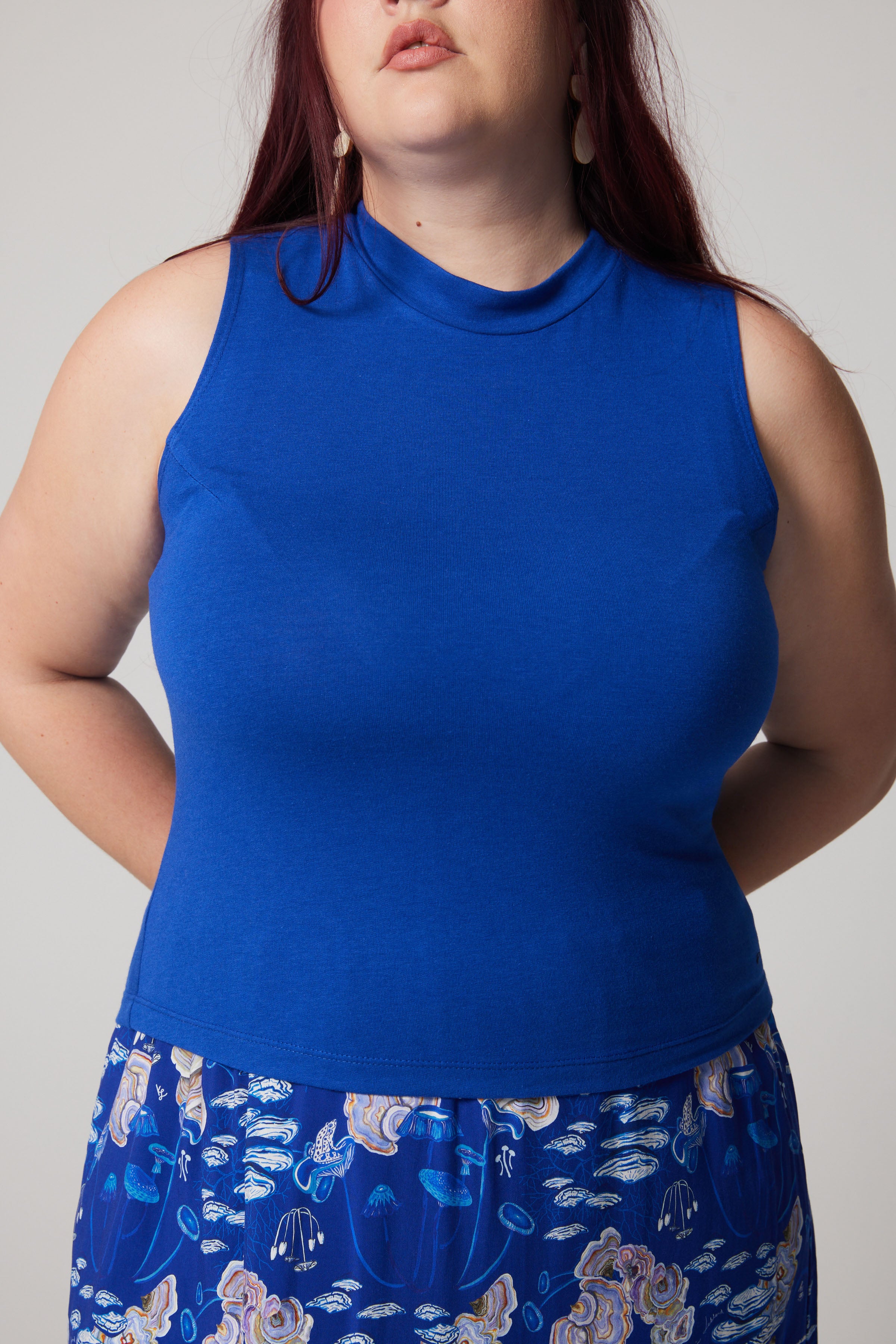 Sleeveless Mock Neck - Blue Bamboo