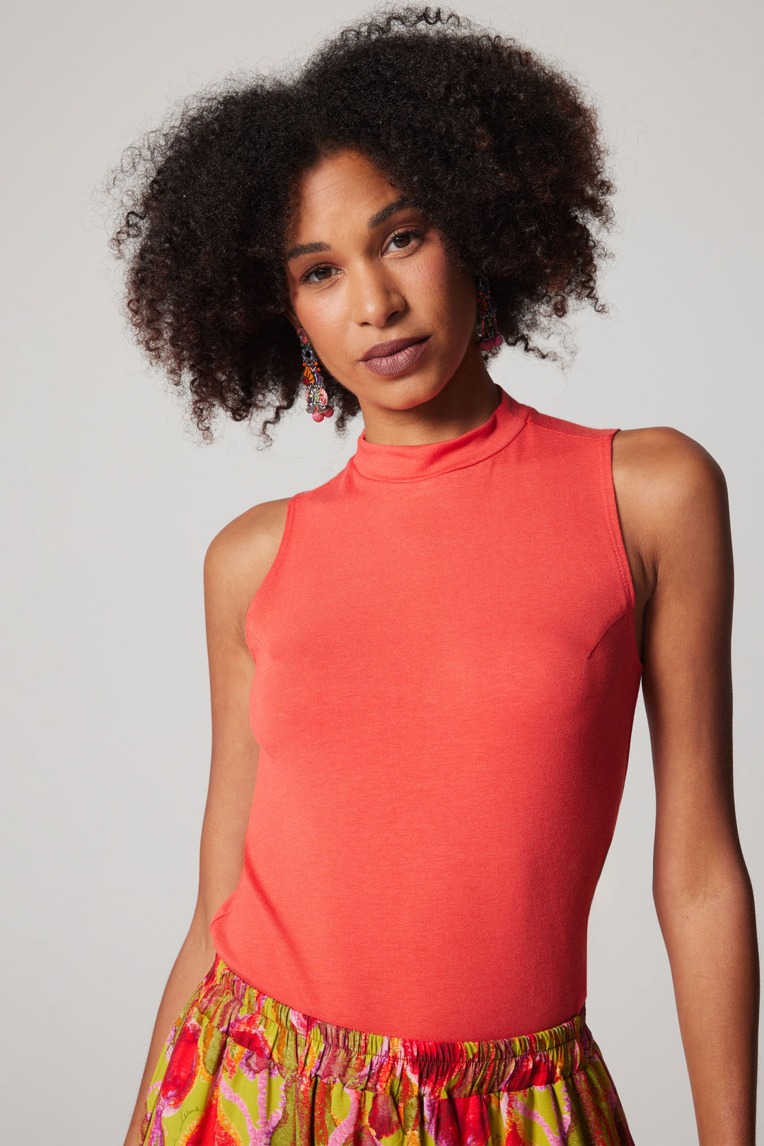 Sleeveless Mock Neck - Coral Bamboo