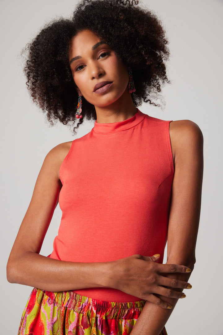 Sleeveless Mock Neck - Coral Bamboo