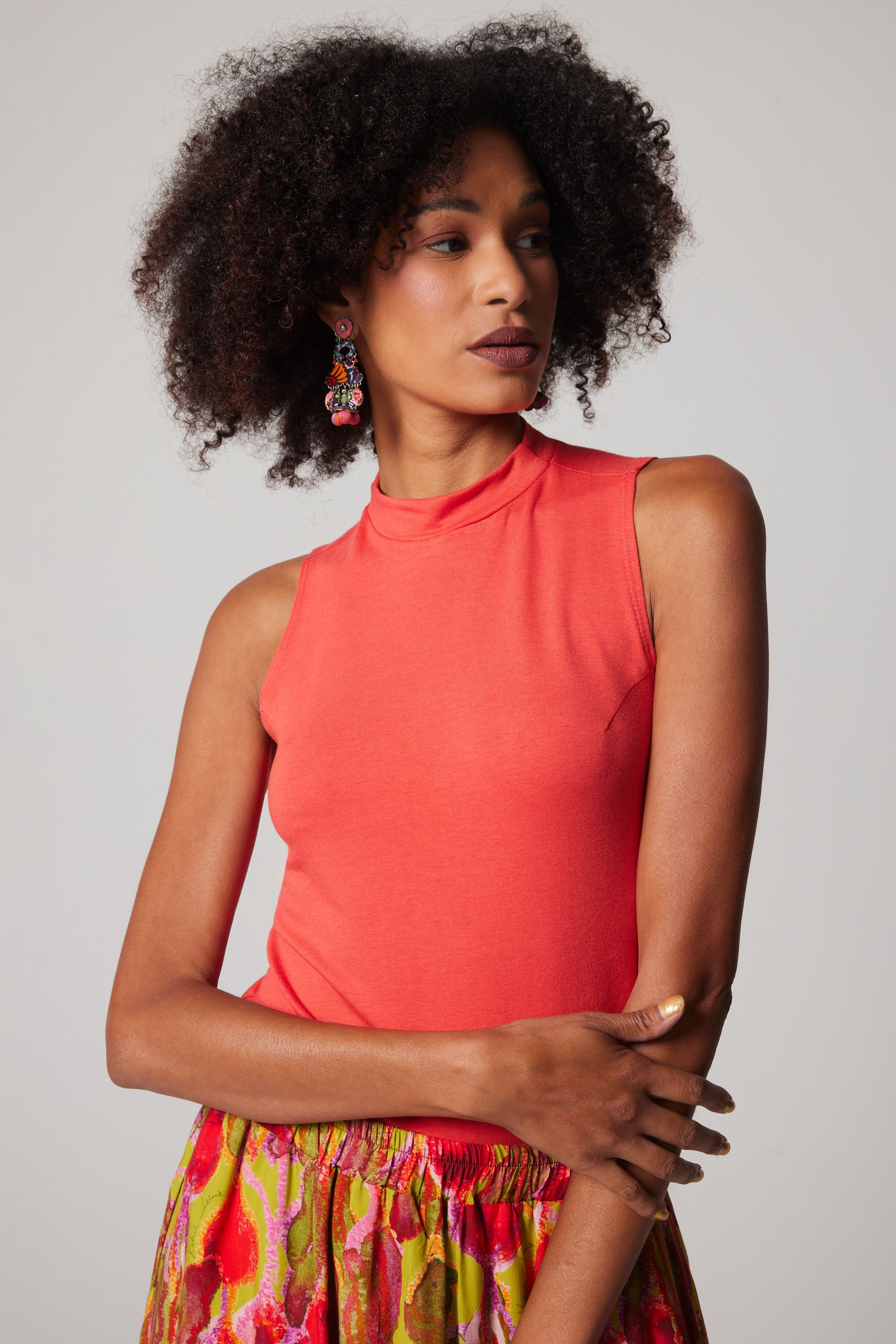Sleeveless Mock Neck - Coral Bamboo