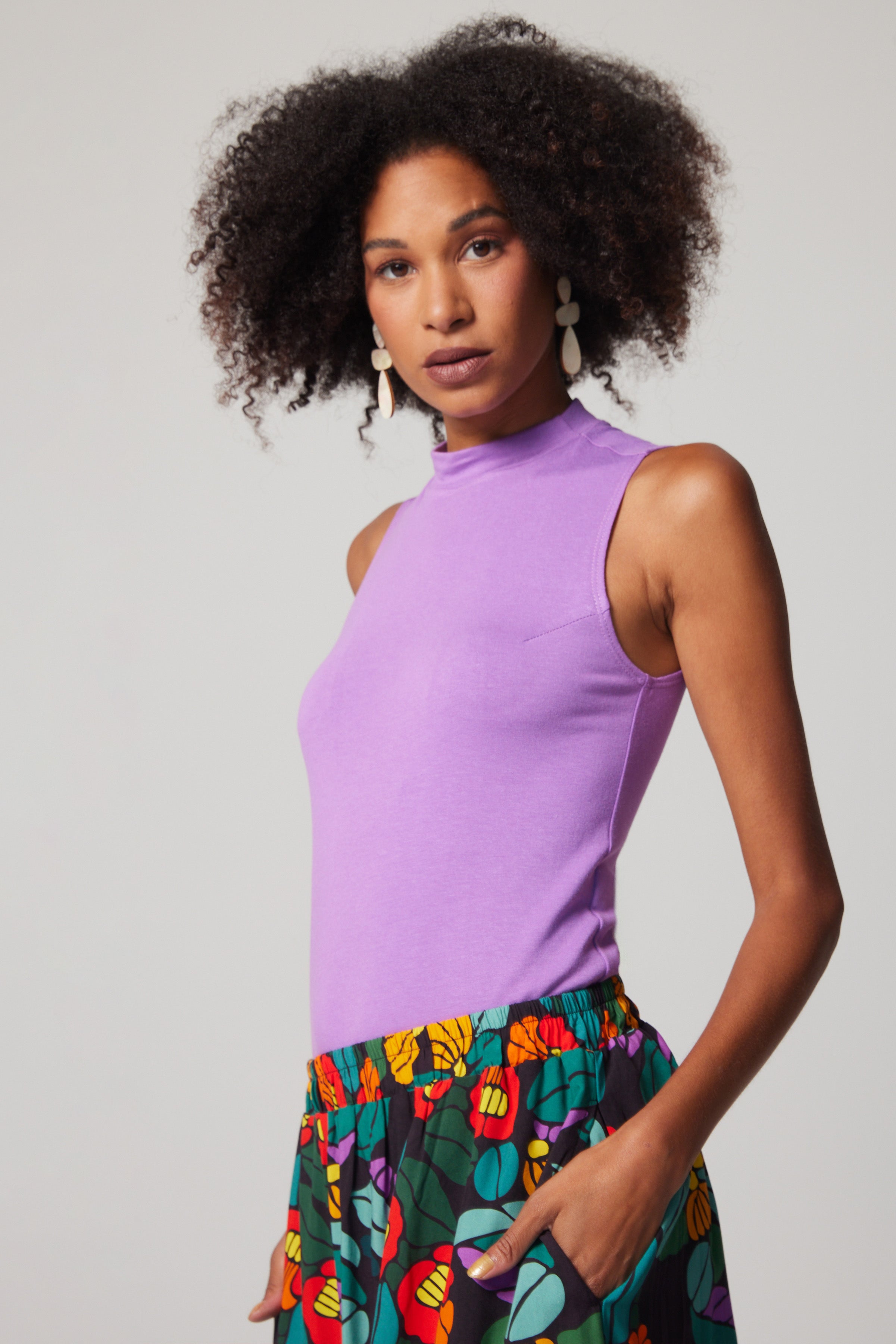 Sleeveless Mock Neck - Lavender Bamboo