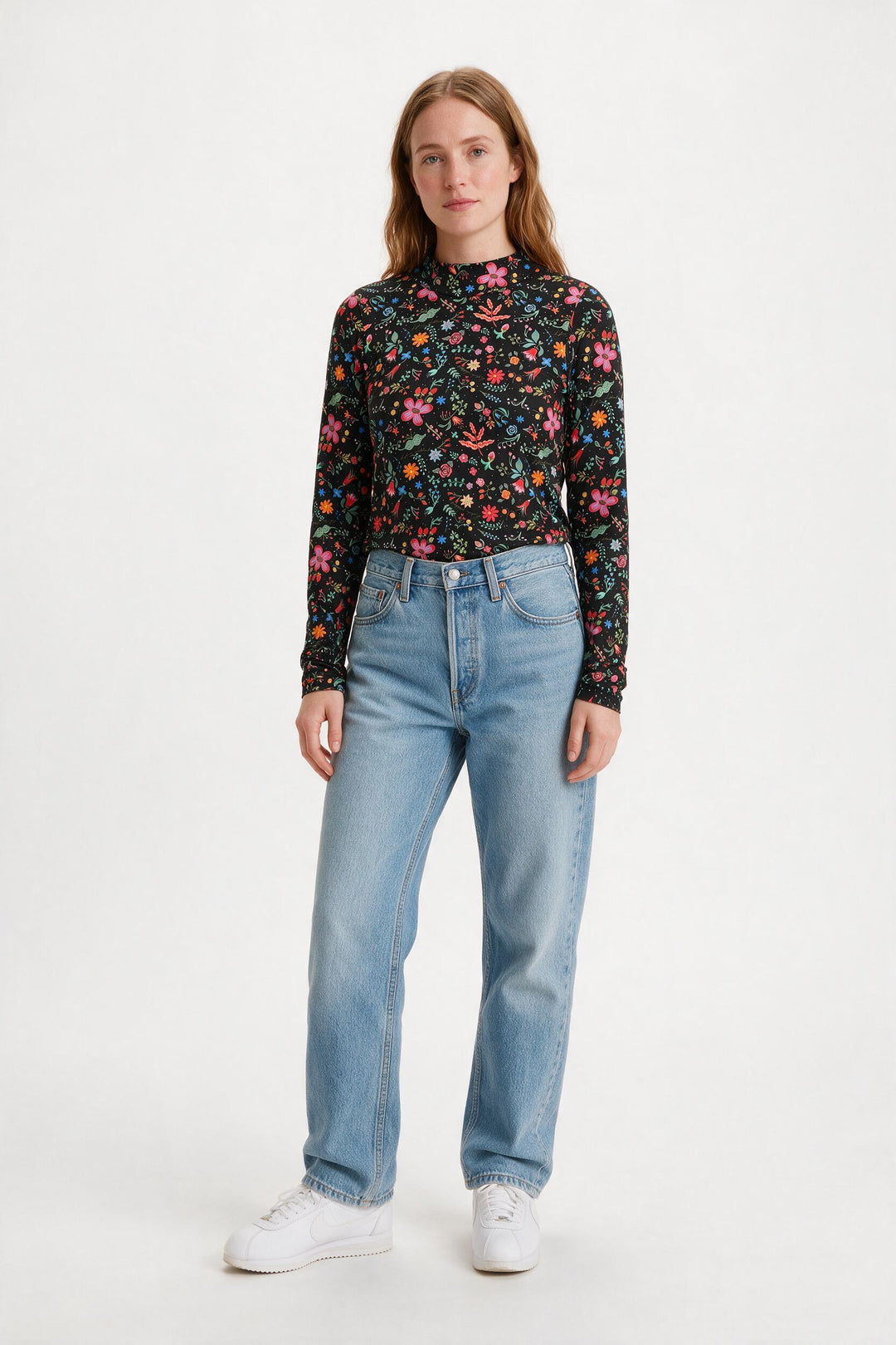 Mock Neck -  Black Floral Punch