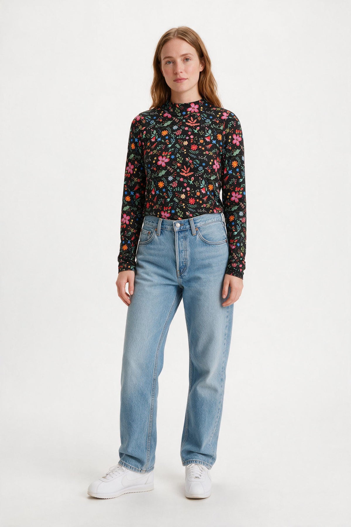 Mock Neck -  Black Floral Punch