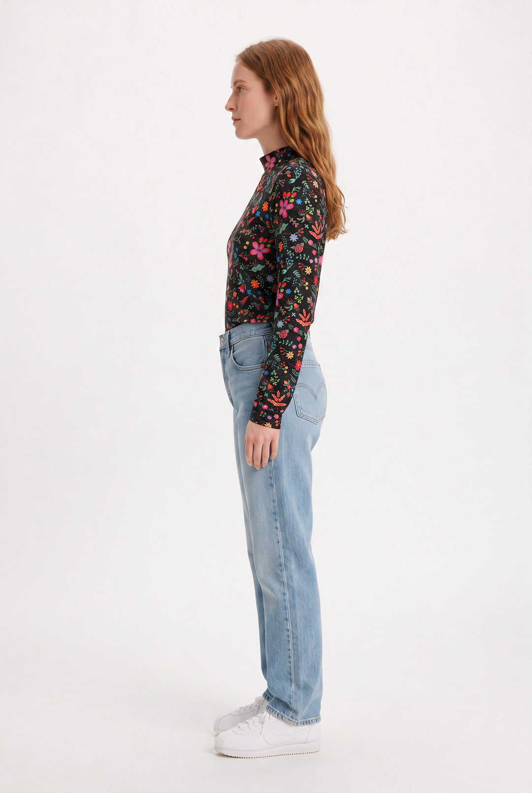 Mock Neck -  Black Floral Punch