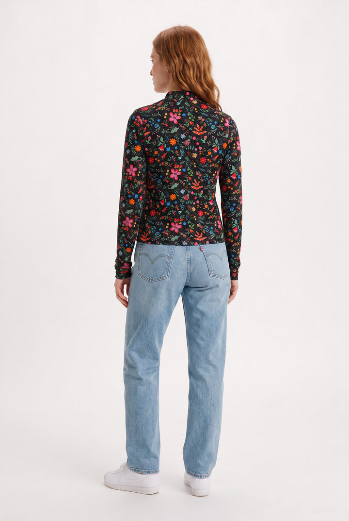 Mock Neck -  Black Floral Punch