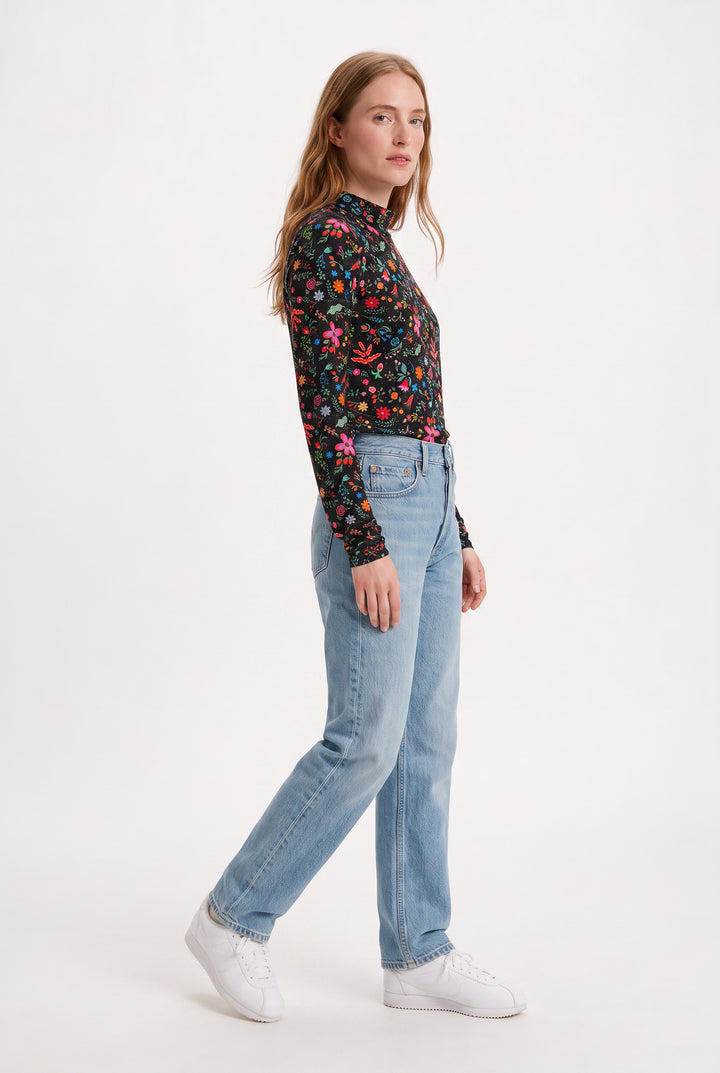 Mock Neck -  Black Floral Punch