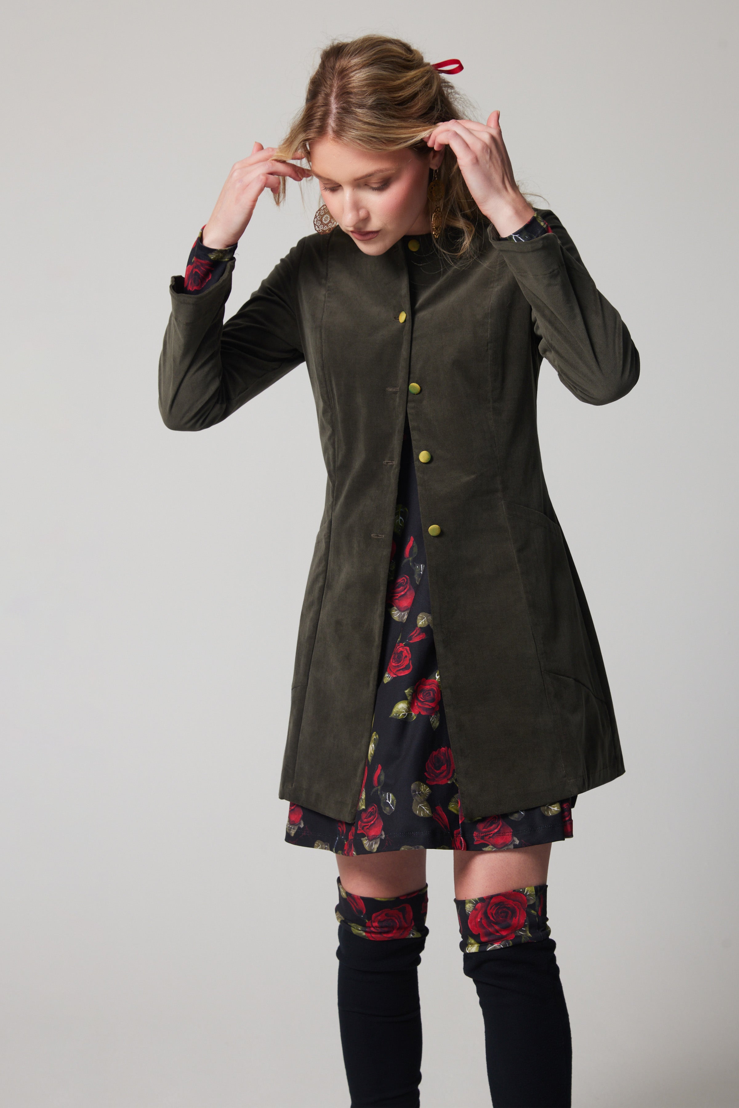 Manteau Mystère en velours côtelé – Vert
