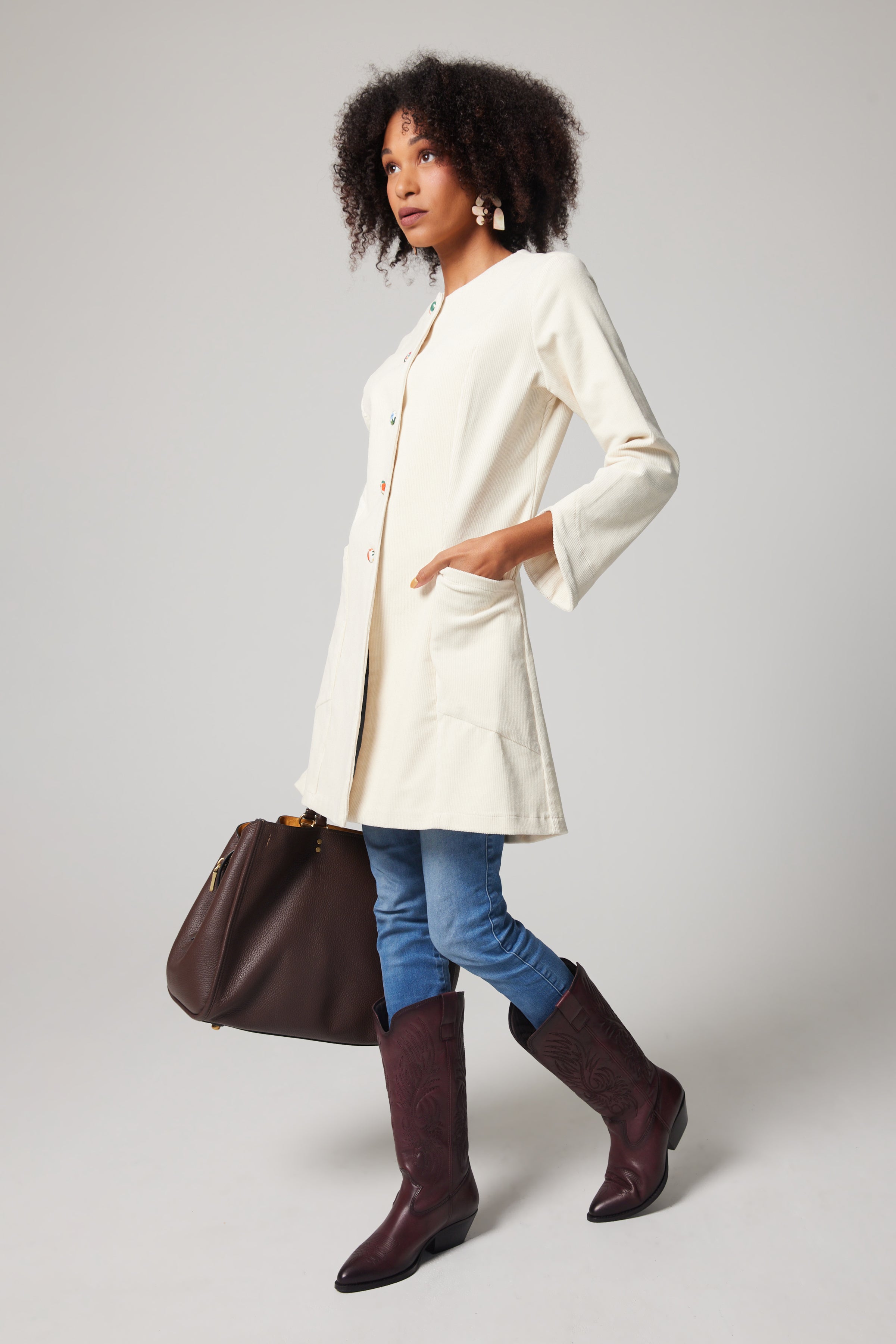 Manteau Mystery velours côtelé – Crème