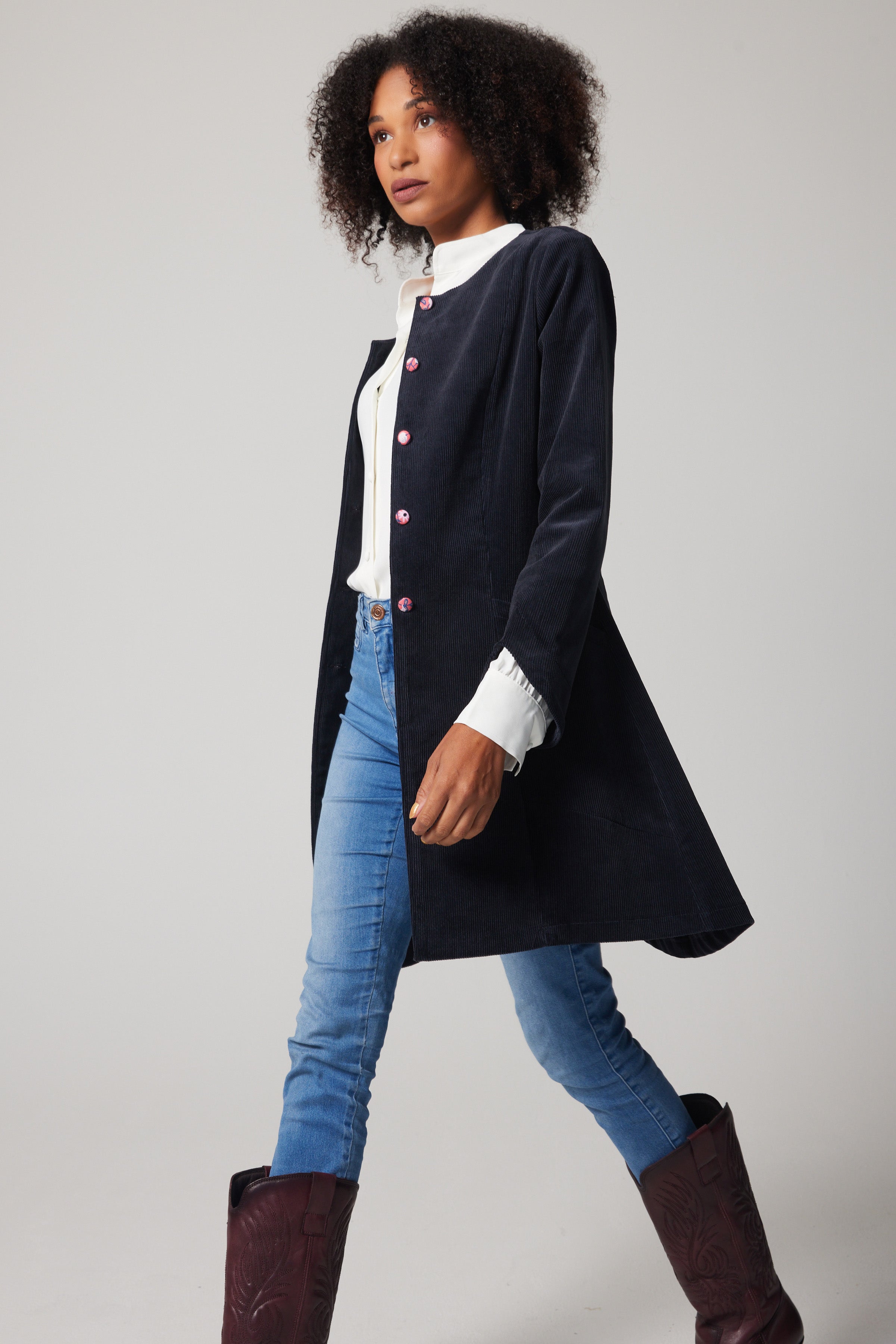 Manteau Mystery velours côtelé – Marine foncé