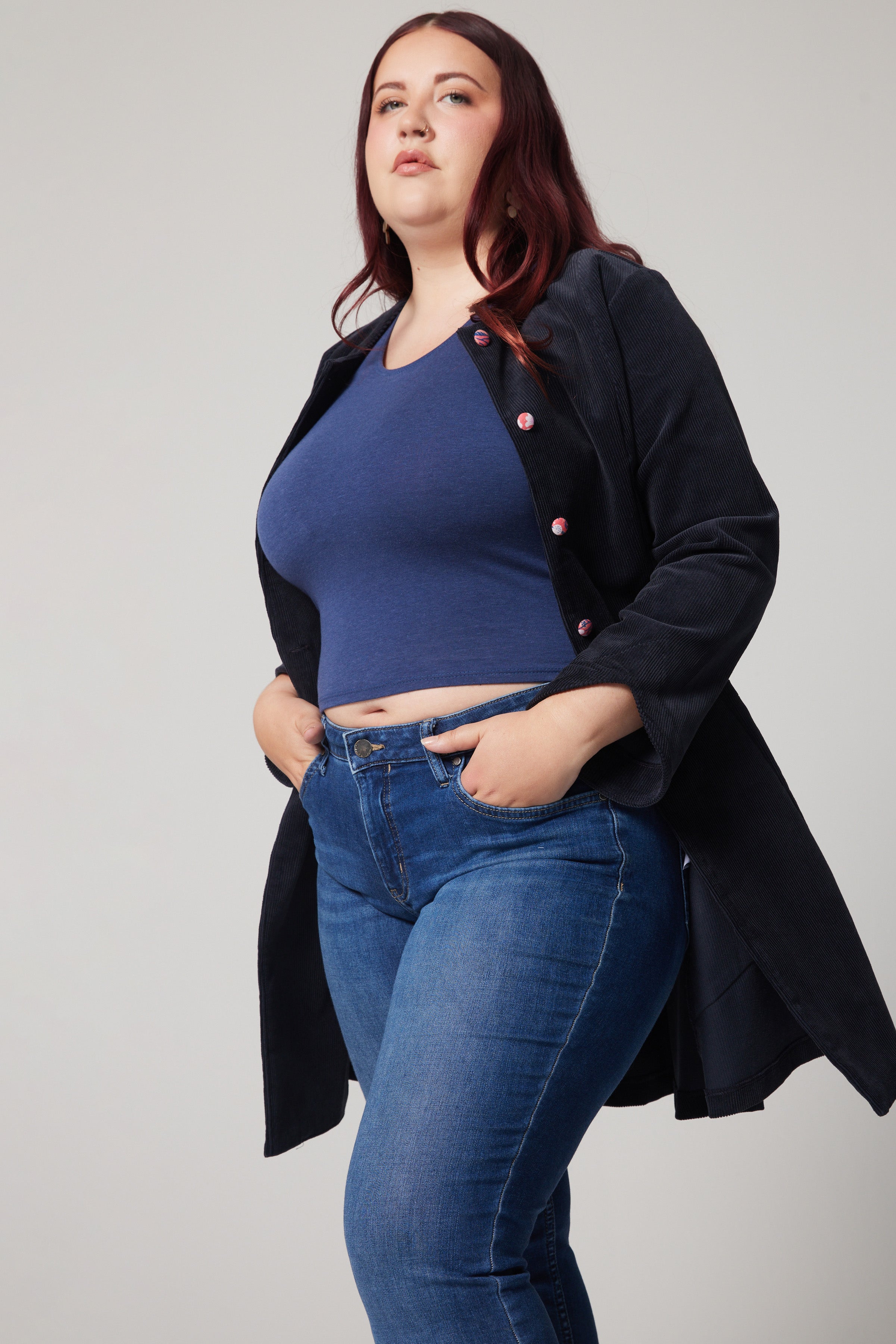 Manteau Mystery velours côtelé – Marine foncé