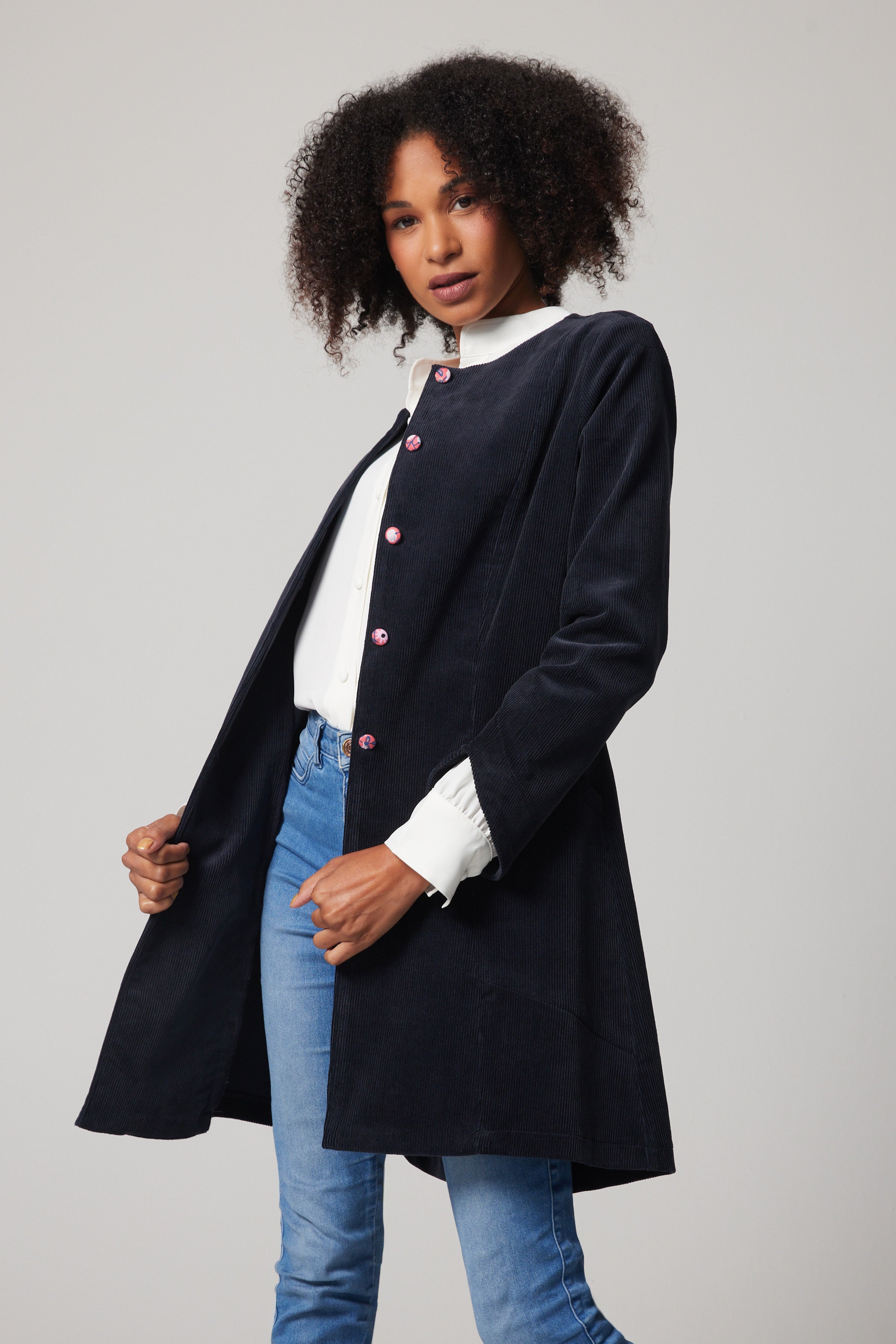 Manteau Mystery velours côtelé – Marine foncé