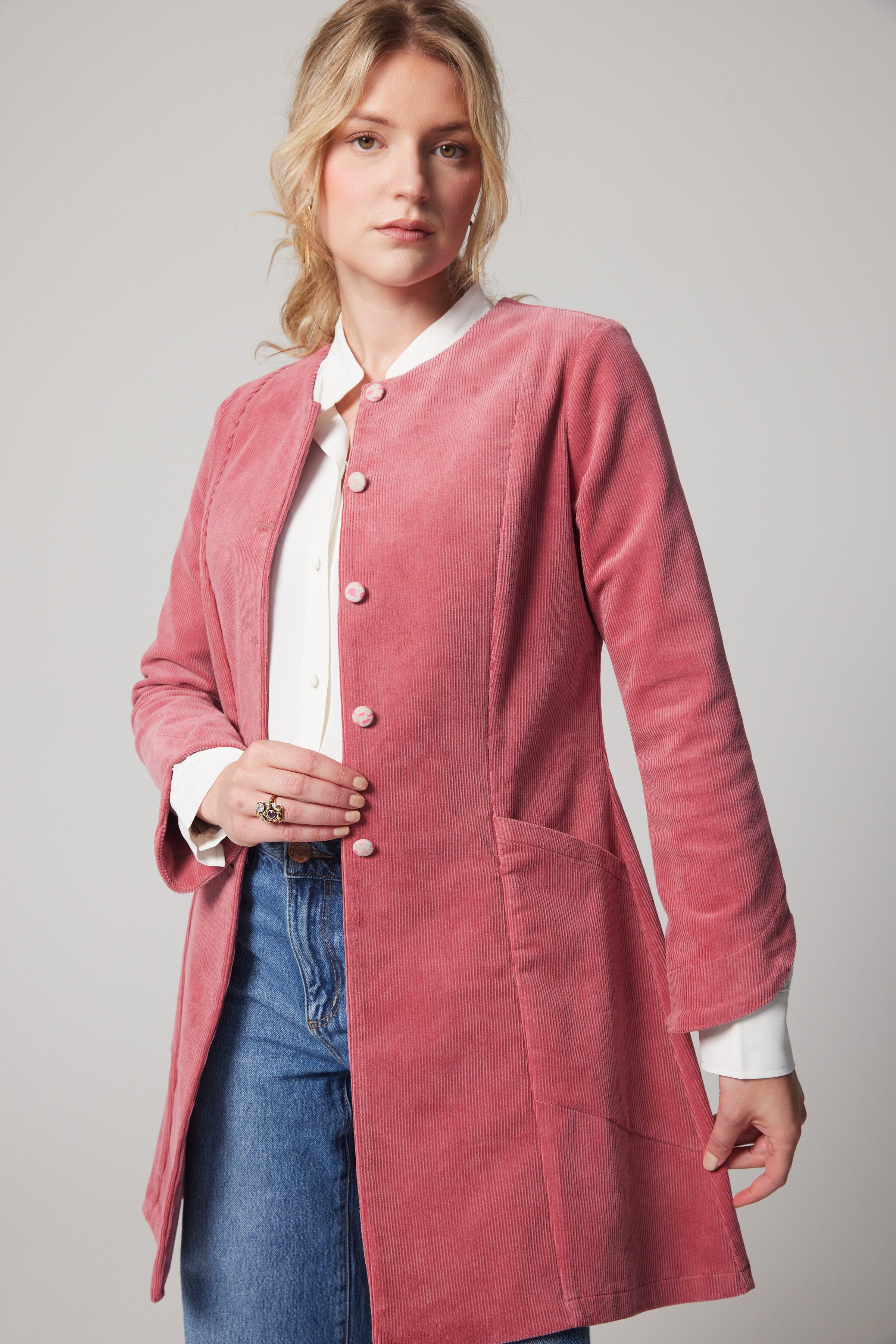 Manteau Mystery velours côtelé - Rose