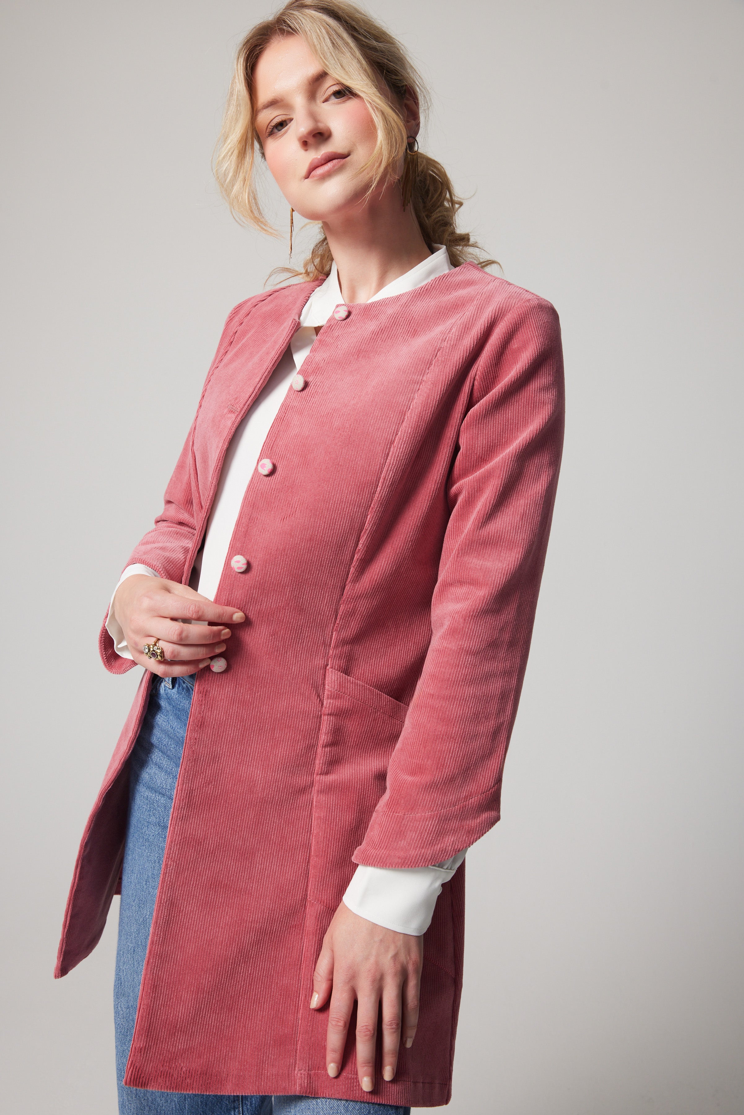 Manteau Mystery velours côtelé - Rose