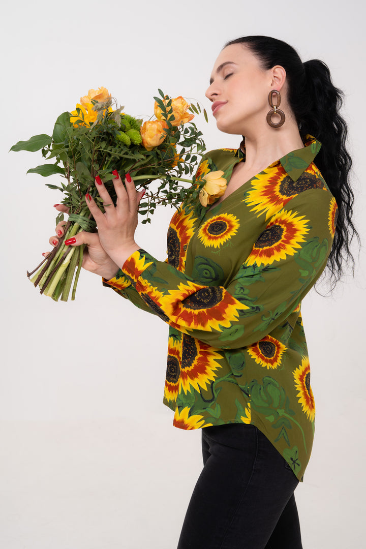Open Collar Shirt - Sunflowers