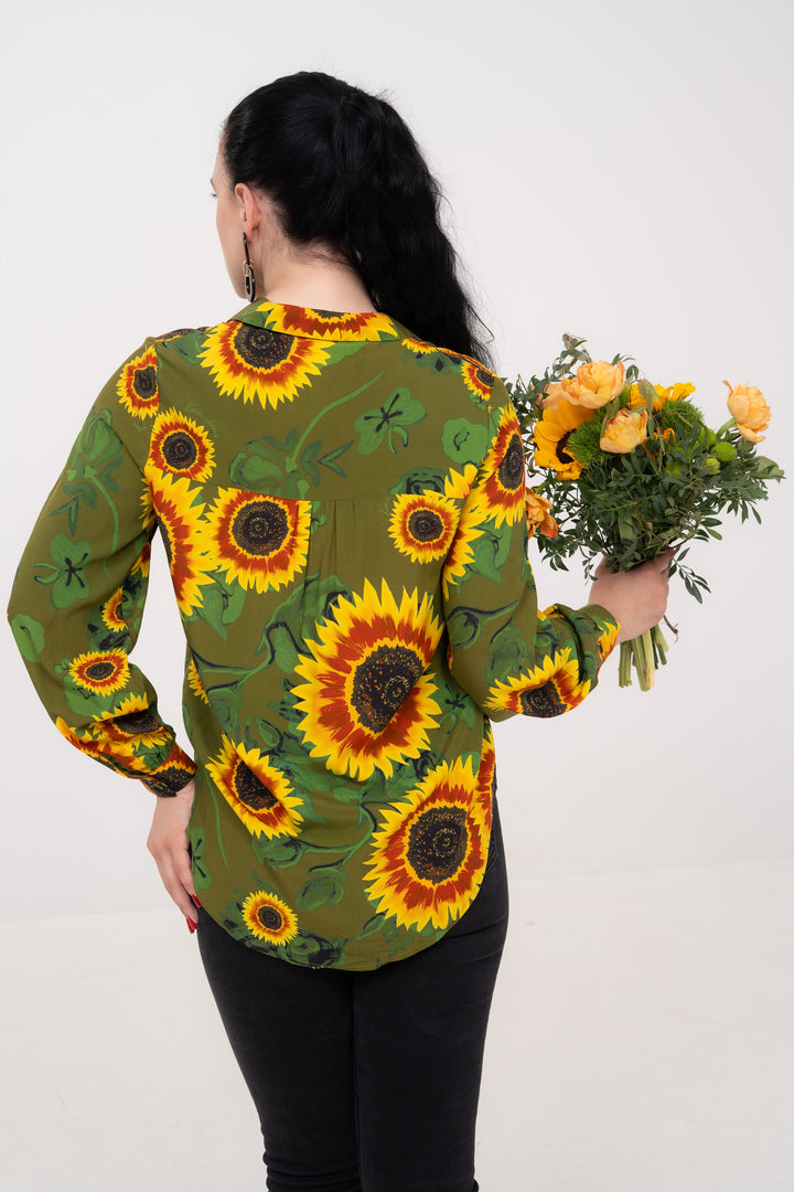 Open Collar Shirt - Sunflowers