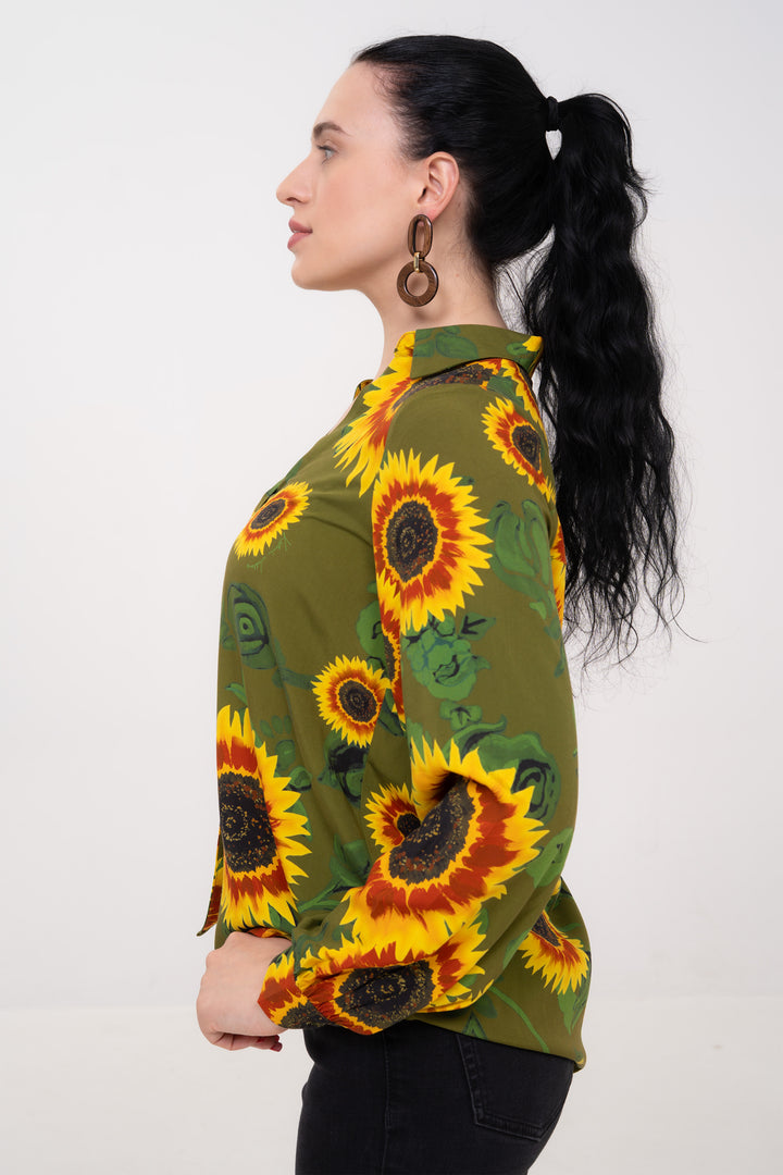 Open Collar Shirt - Sunflowers