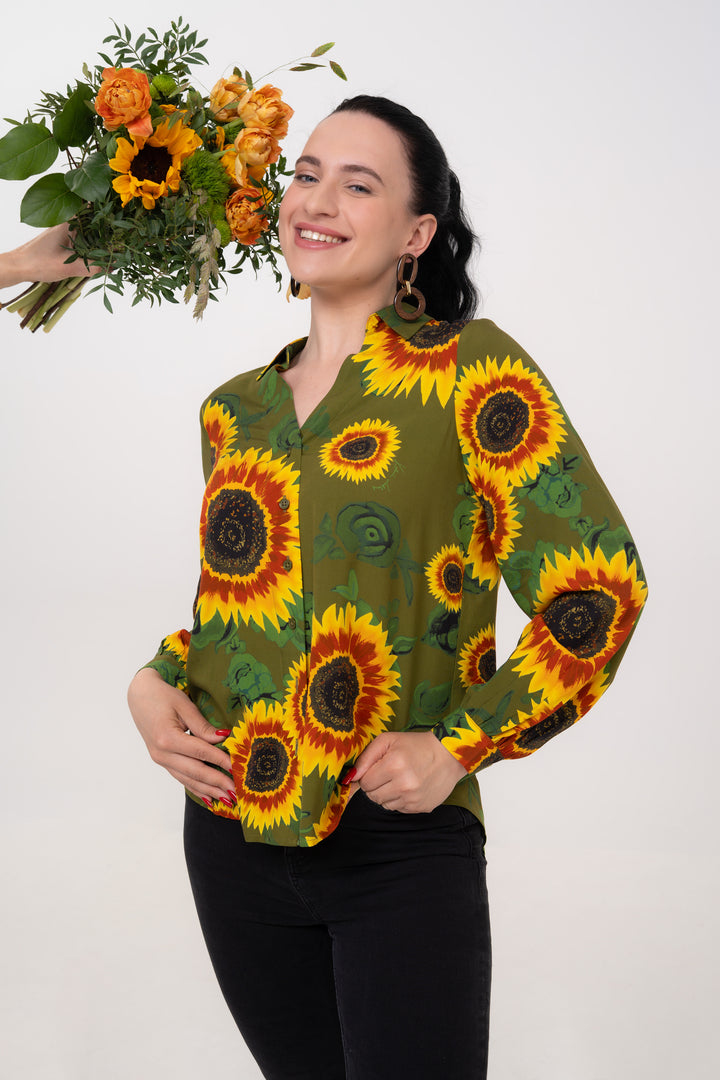 Open Collar Shirt - Sunflowers