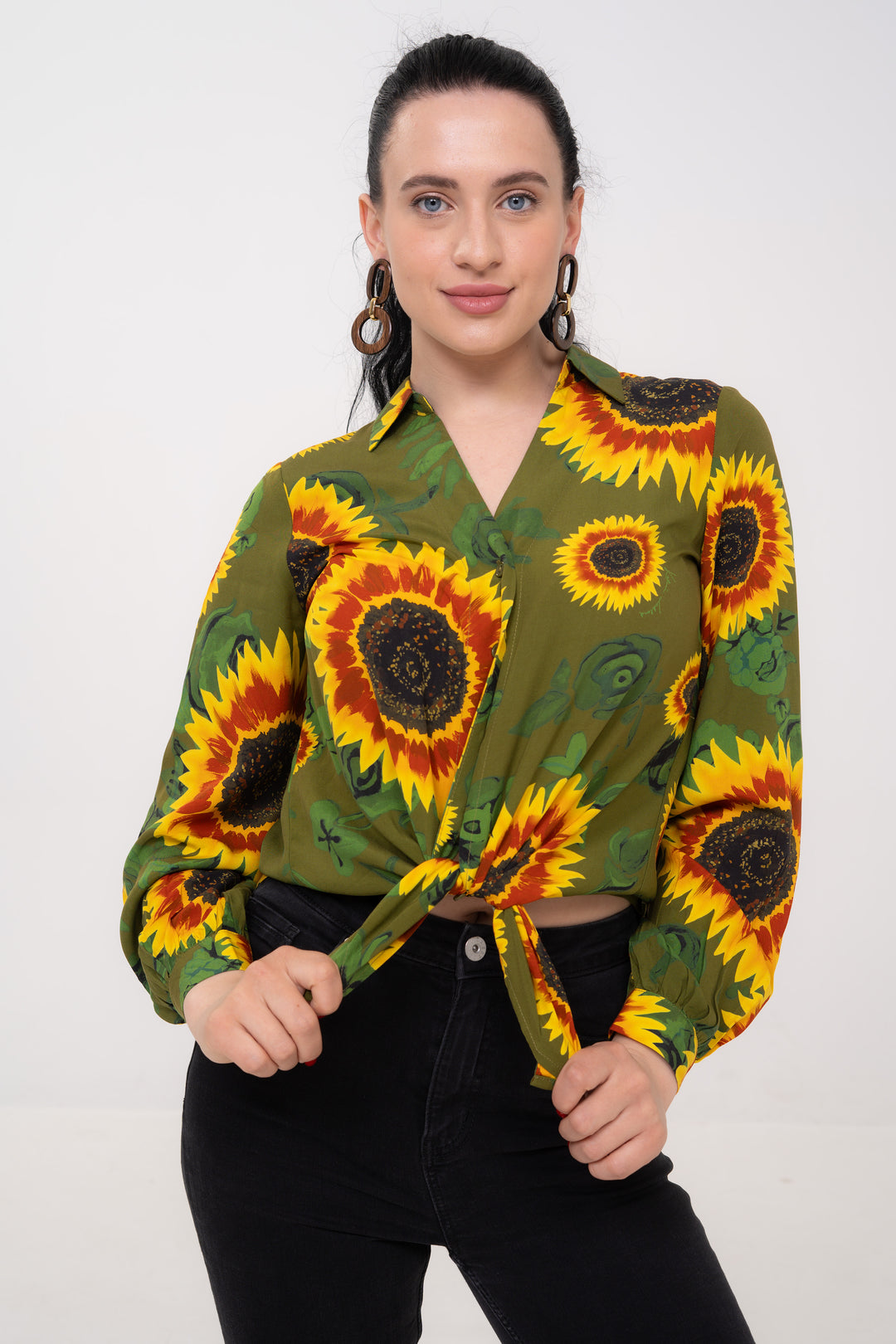 Open Collar Shirt - Sunflowers