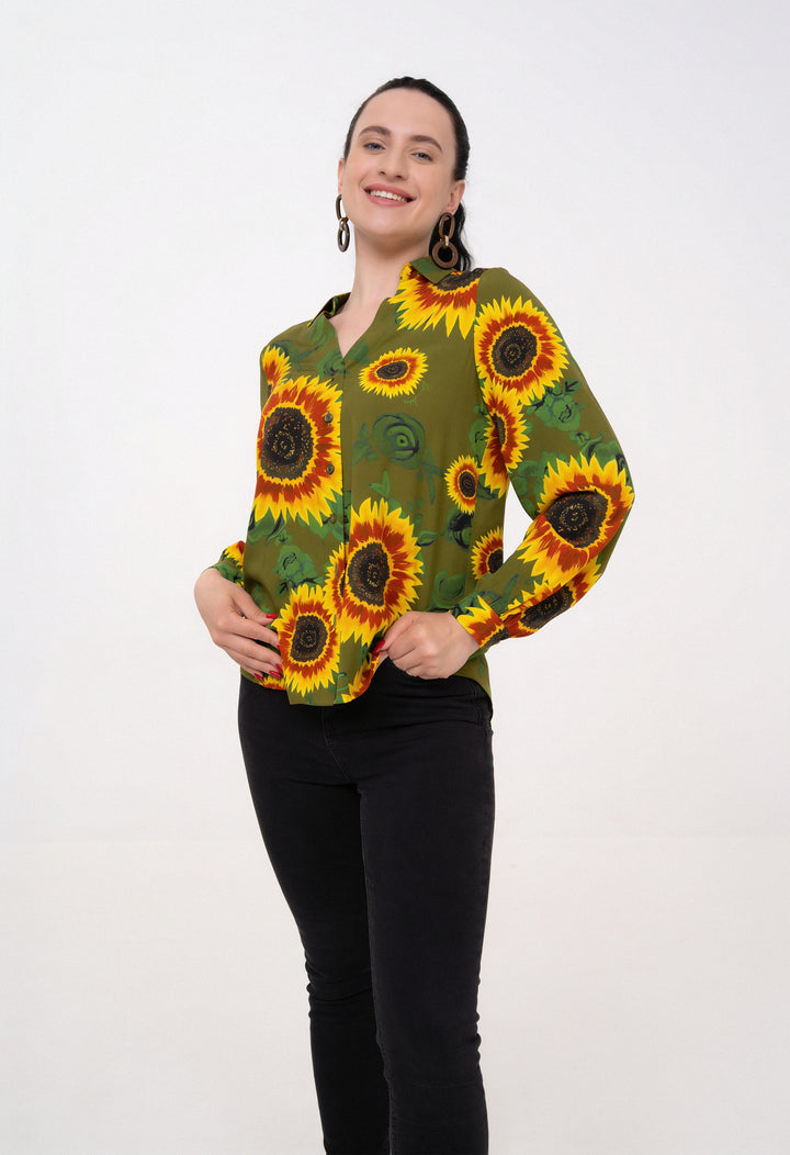 Open Collar Shirt - Sunflowers